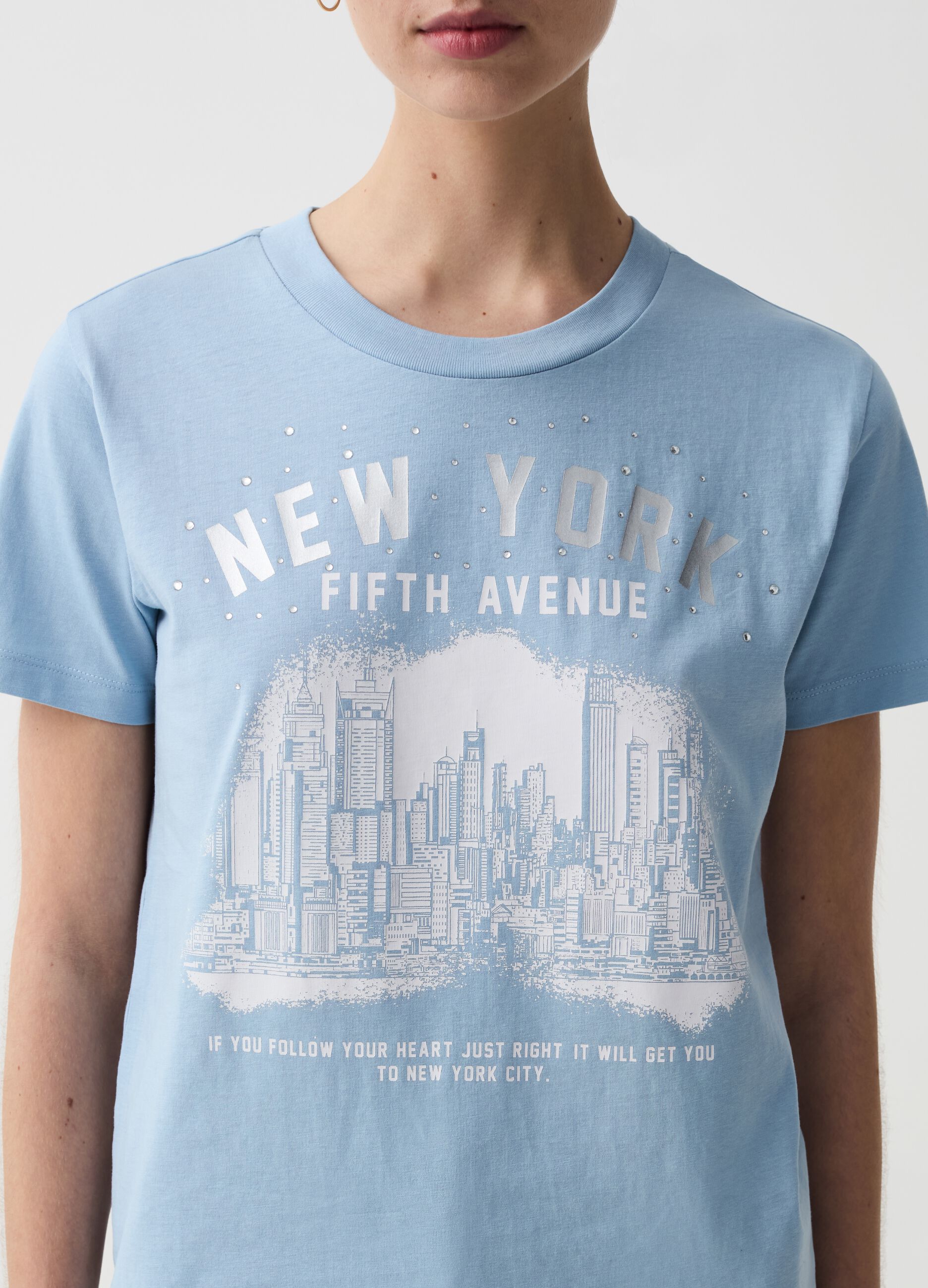 T-shirt with New York skyline print with diamantés
