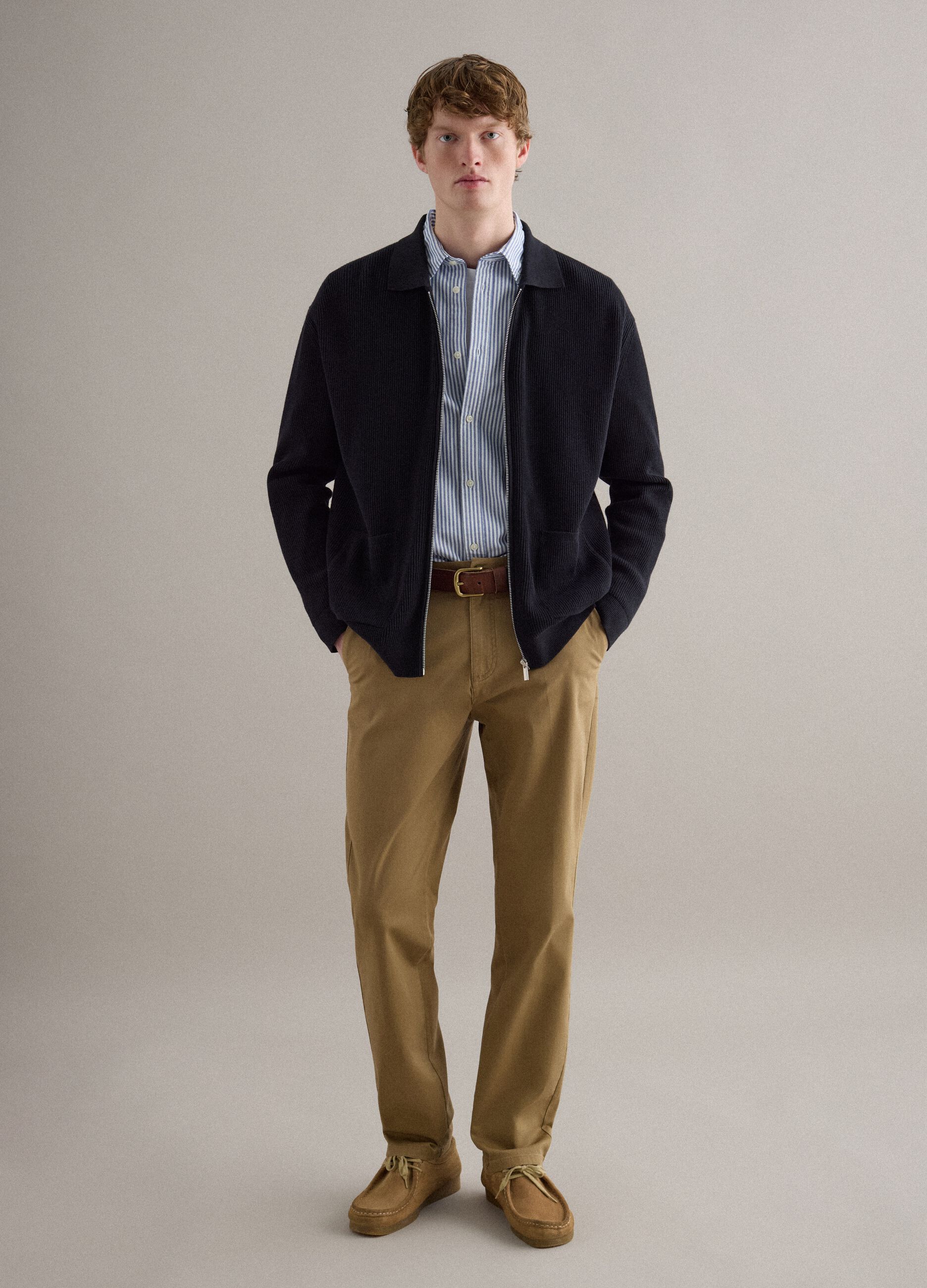 Brown slim fit stretch cotton chino trousers