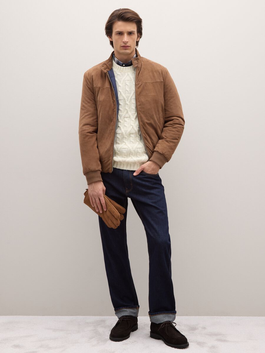 Brown genuine leather bomber jacket_2