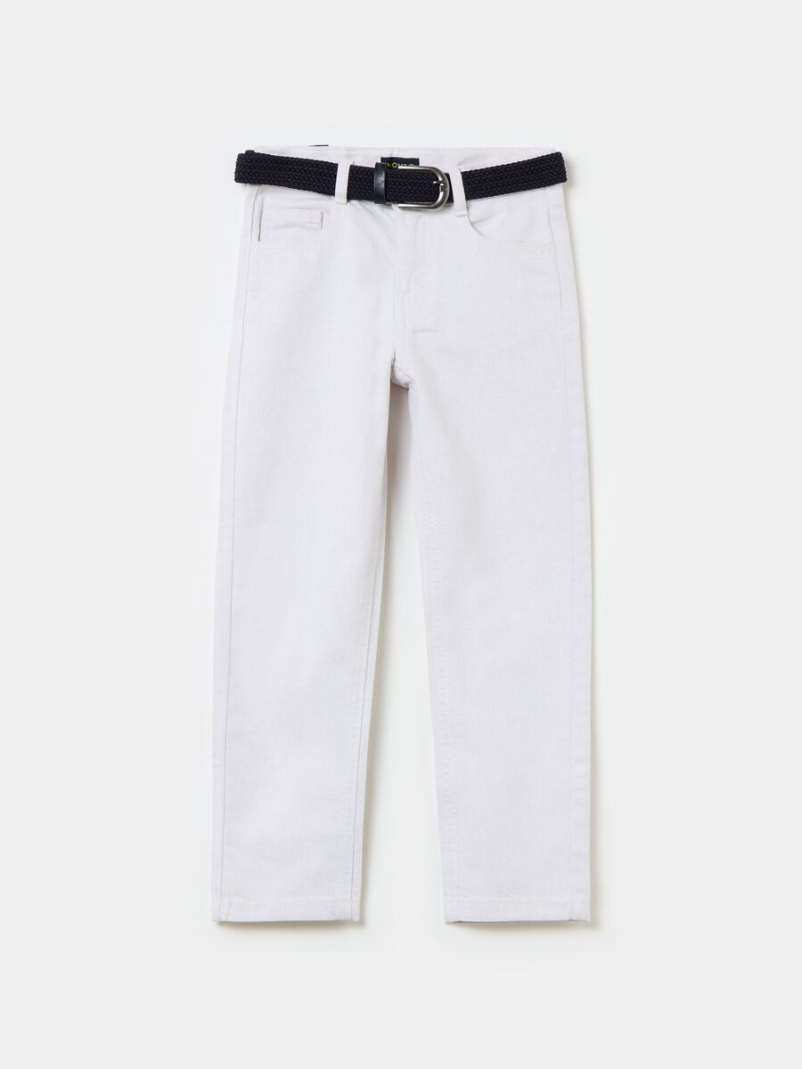 Jeans in cotone e lino con cintura_4