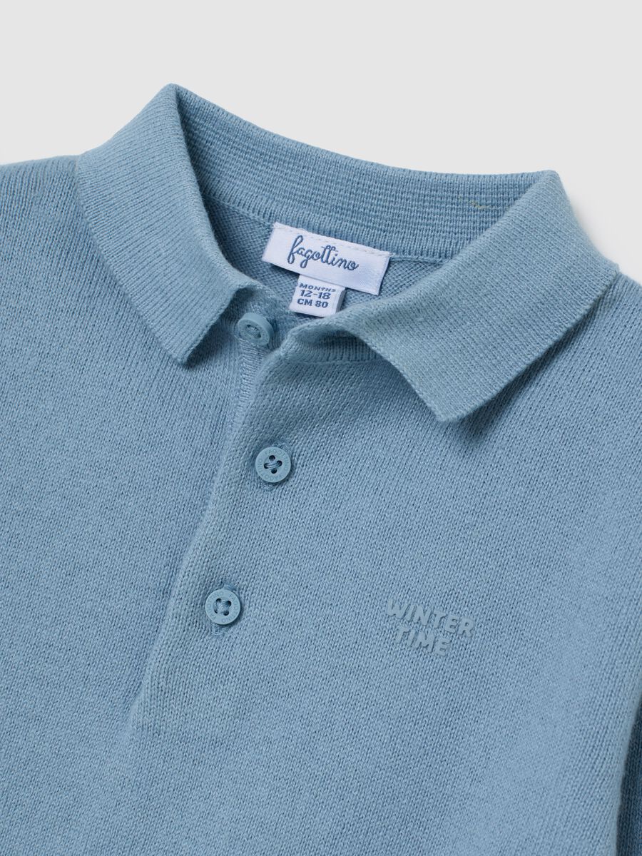 Blue regular fit cotton blend children's classic collar T-shirt_2