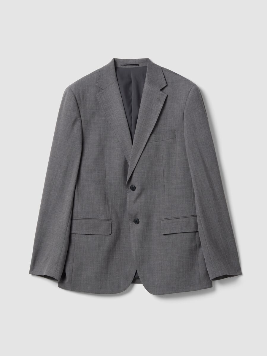 Blazer grigio in viscosa elasticizzata slim fit con rever classico_4