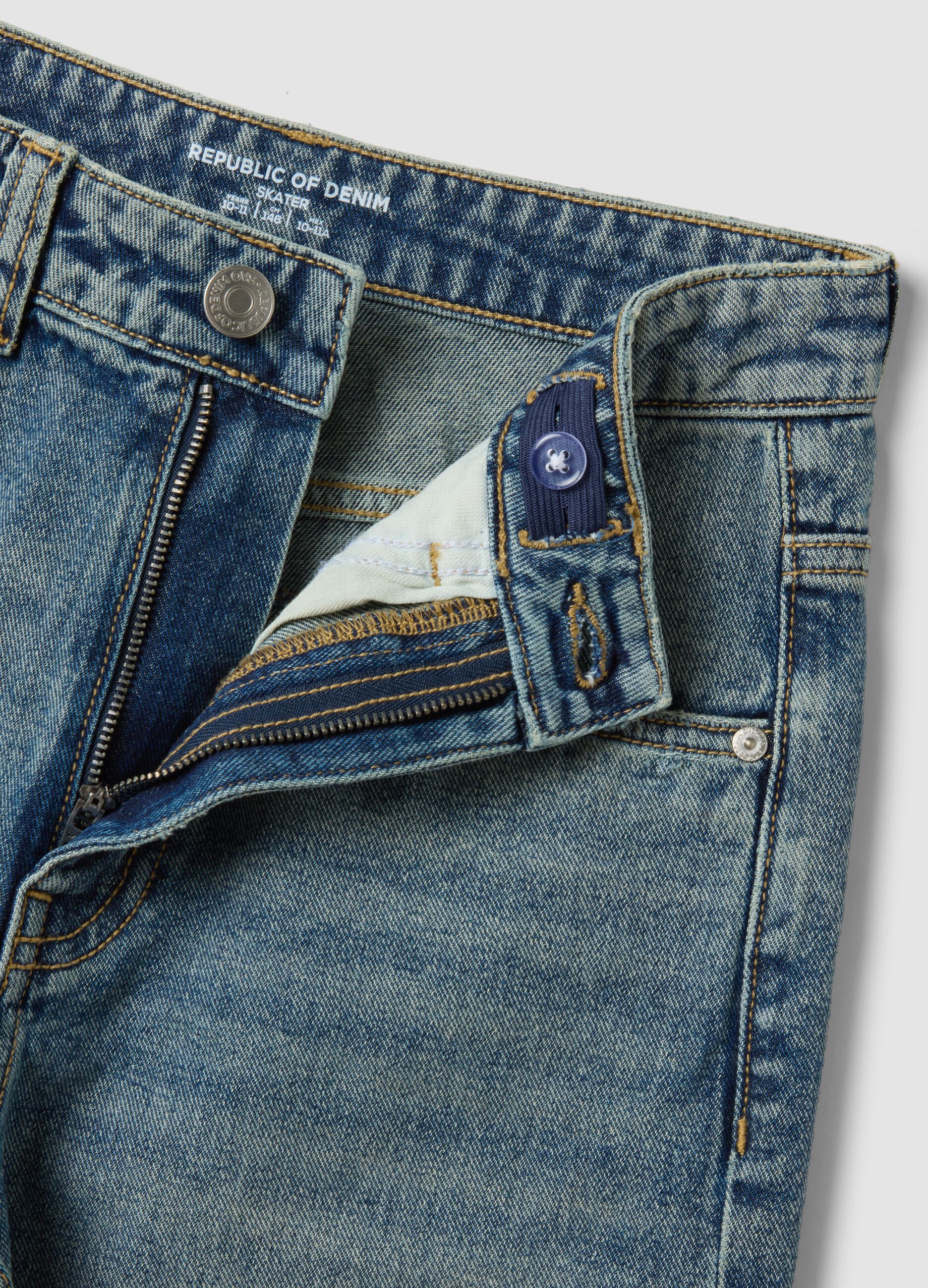 Jeans denim in puro cotone con vita elasticizzata skater fit per ragazzo