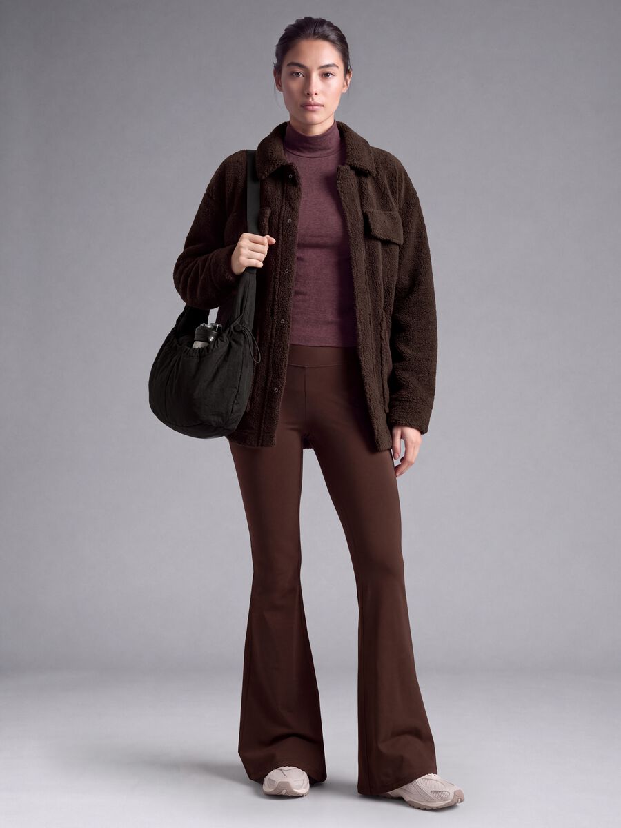 Brown flared leggings in stretch fabric_1