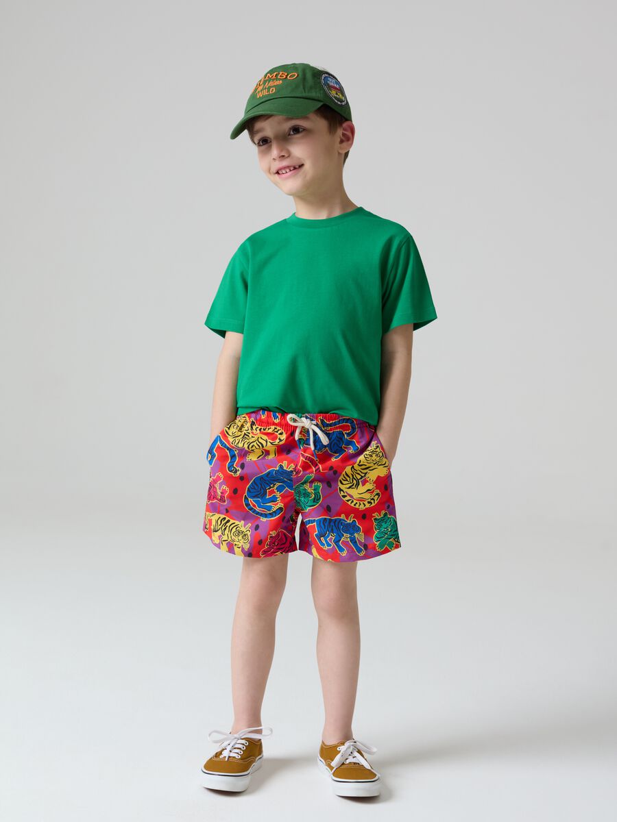 Swimming trunks with drawstring and tiger print_0