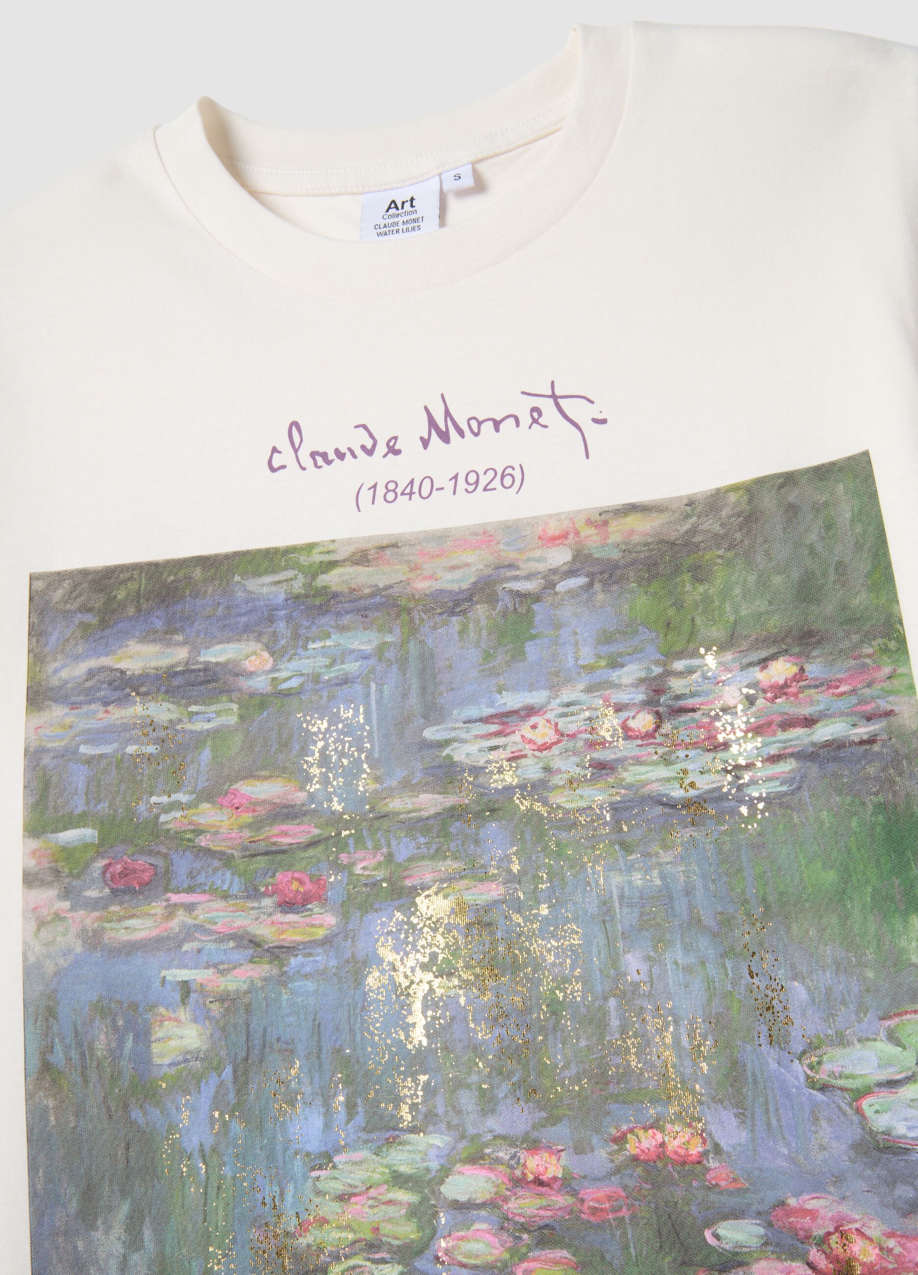 Wei&szlig;e T-Shirt aus reiner Baumwolle, regul&auml;re Passform mit Monet-Druck