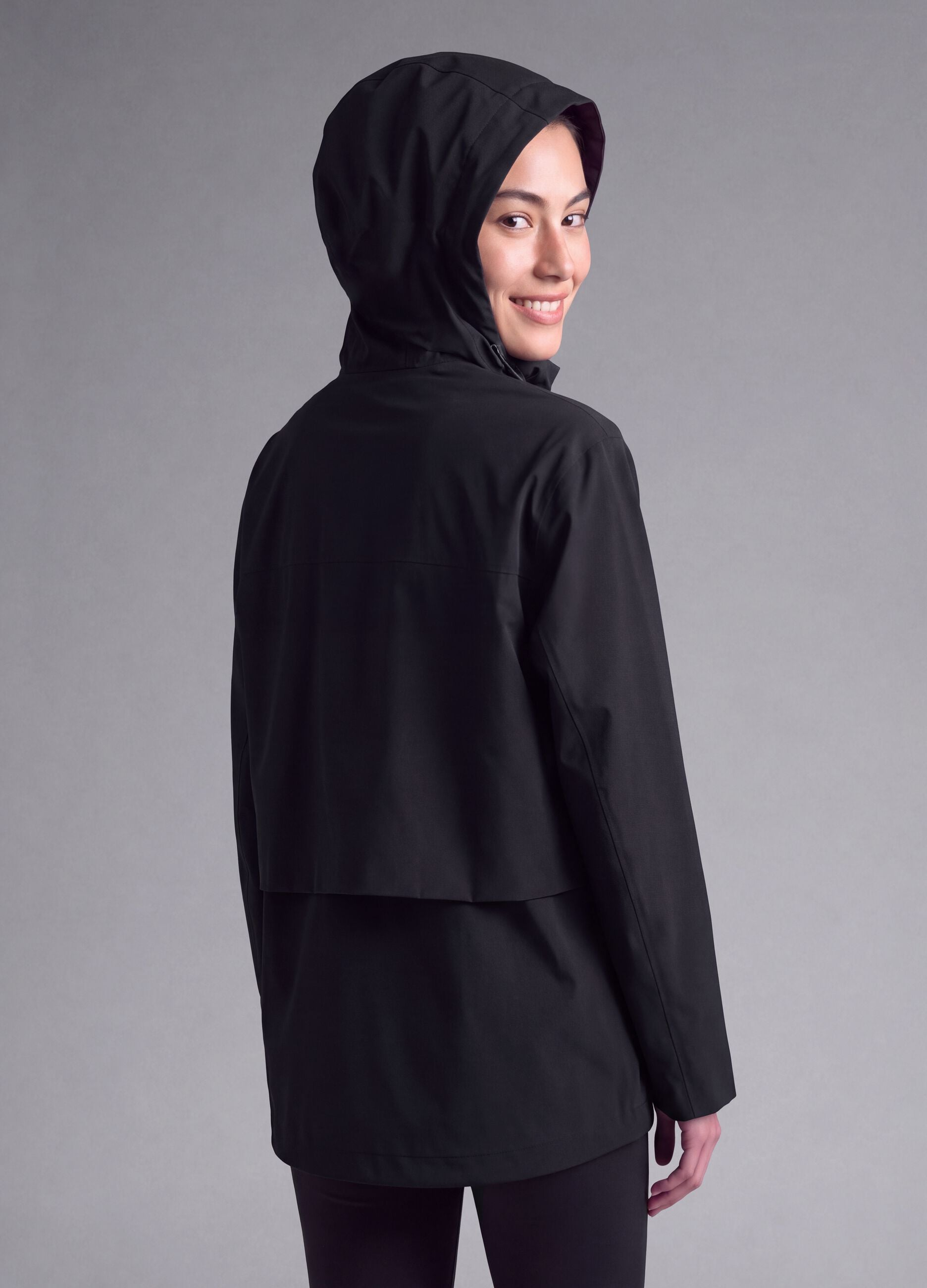 Black water-repellent hooded jacket with zip, regular fit ALTAVIA STUDIO
