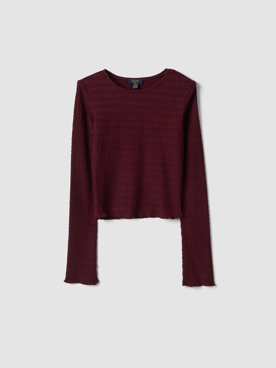 Rotes Langarm-T-Shirt aus Stretchstoff mit Rundhalsausschnitt_3