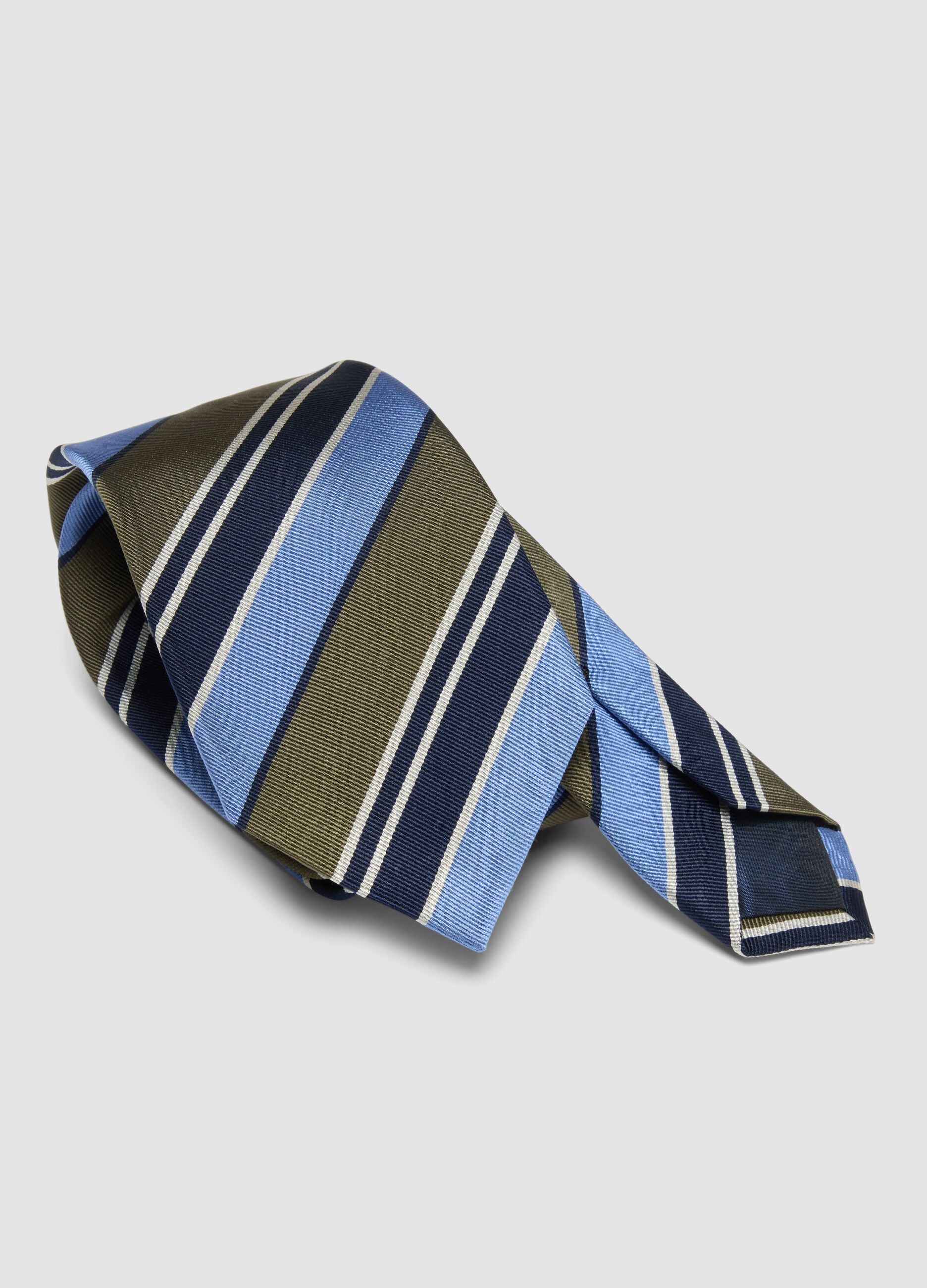 Multicolour pure silk striped tie
