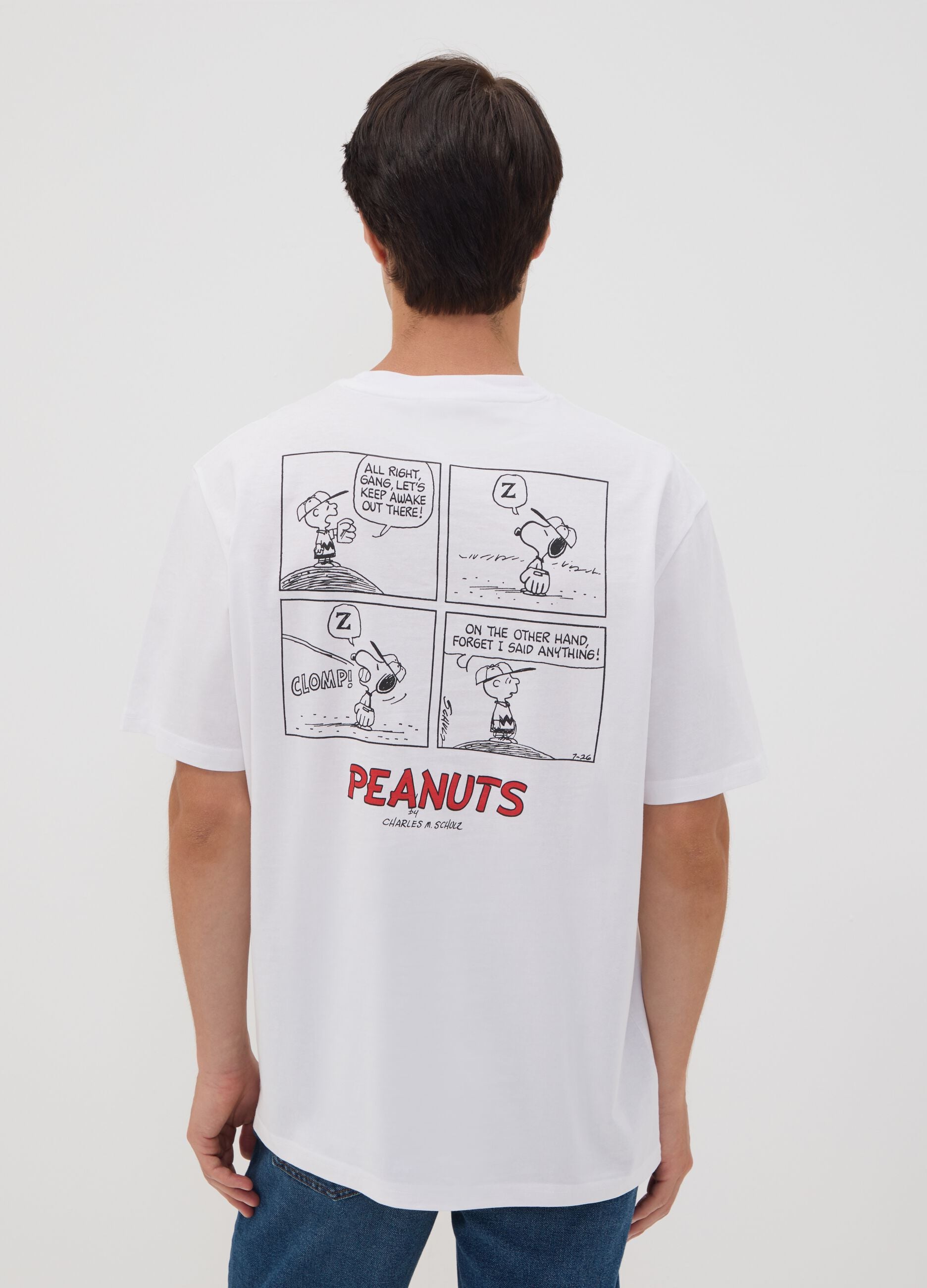White pure cotton Peanuts print T-shirt, relaxed fit