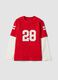 Red pure cotton crew-neck T-shirt with college print for boys_0