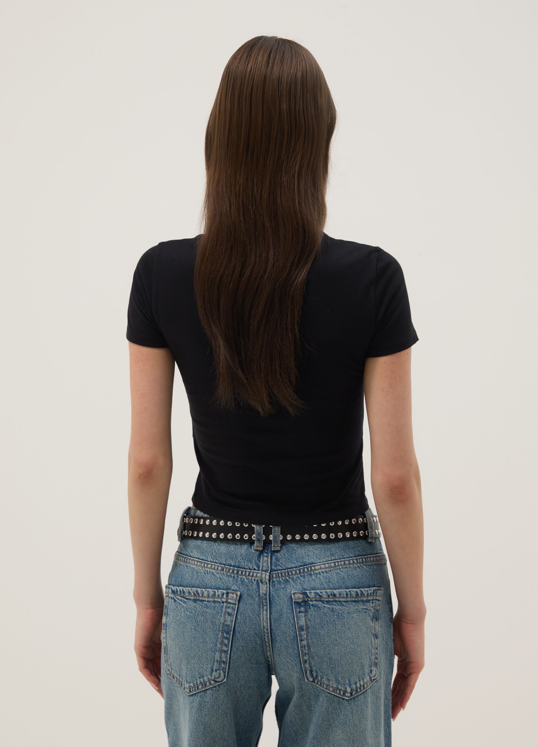 Schwarzes slim fit T-Shirt aus reiner Baumwolle mit Schriftzug