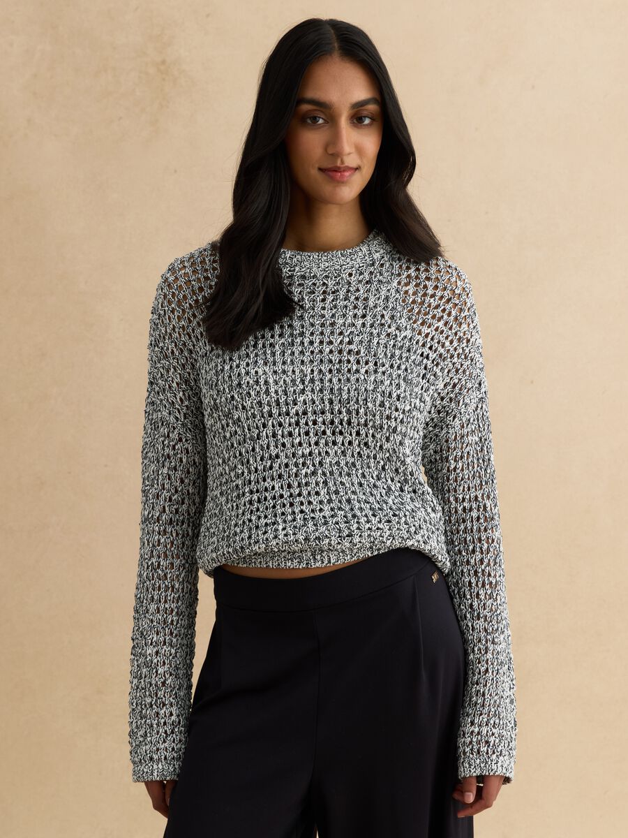 Multicolour cotton blend pullover regular fit with knitted design_1