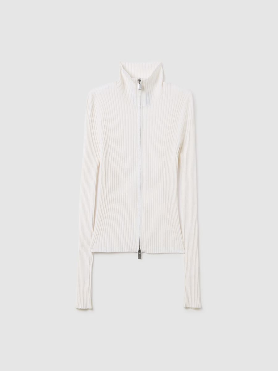 Full-Zip Ribbed Knit White_5