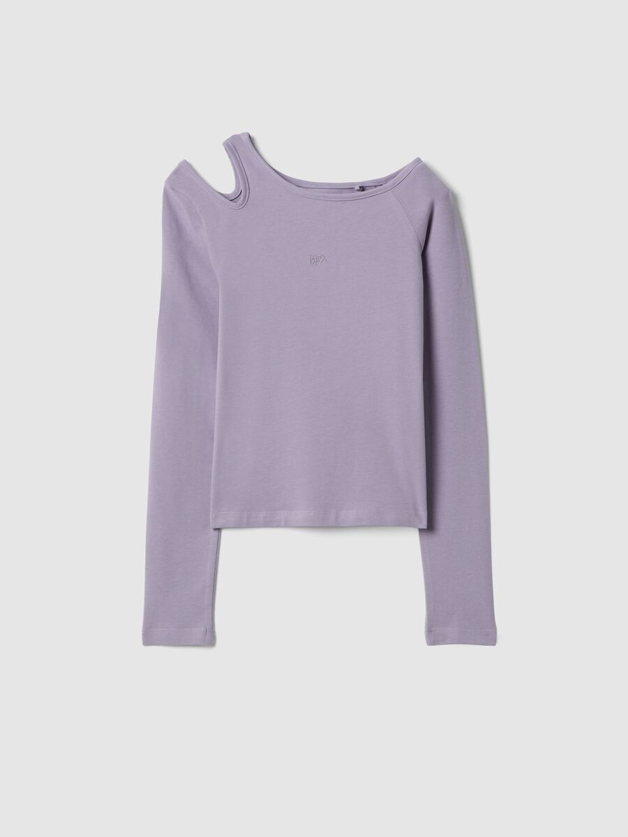Purple cotton blend slim fit girls&rsquo; top with boat neckline_3
