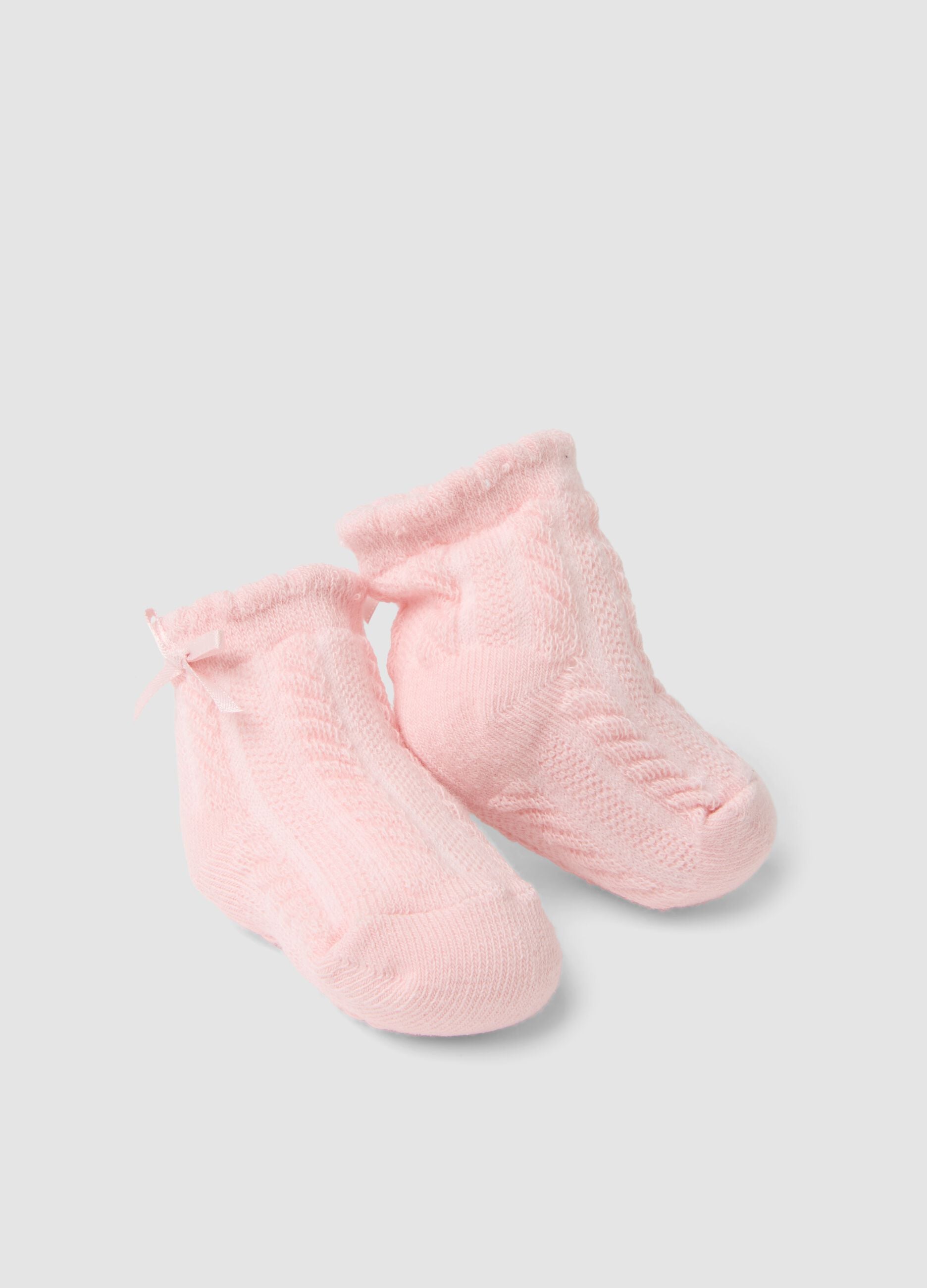 Pink organic cotton blend baby girl booties with bow
