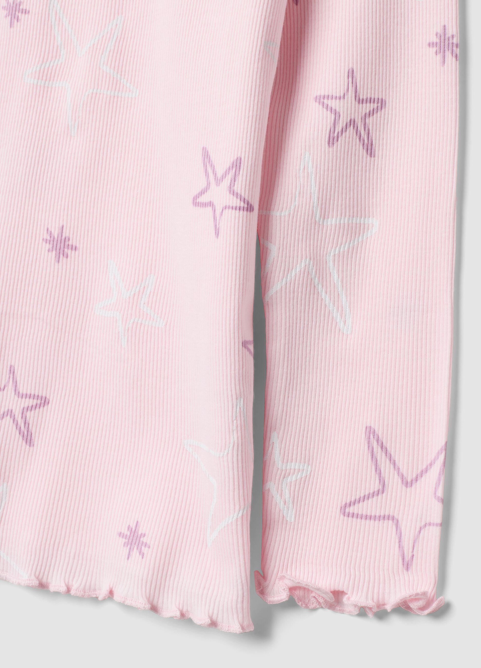 Pijama rosa de algod&atilde;o org&acirc;nico puro canelado com estrelas para menina