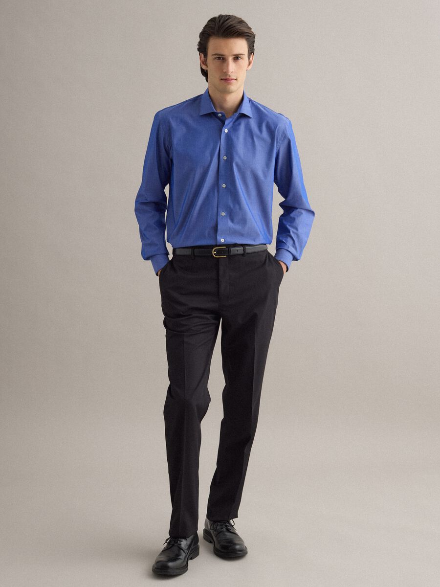 Long-sleeved blue cotton shirt, regular fit_1