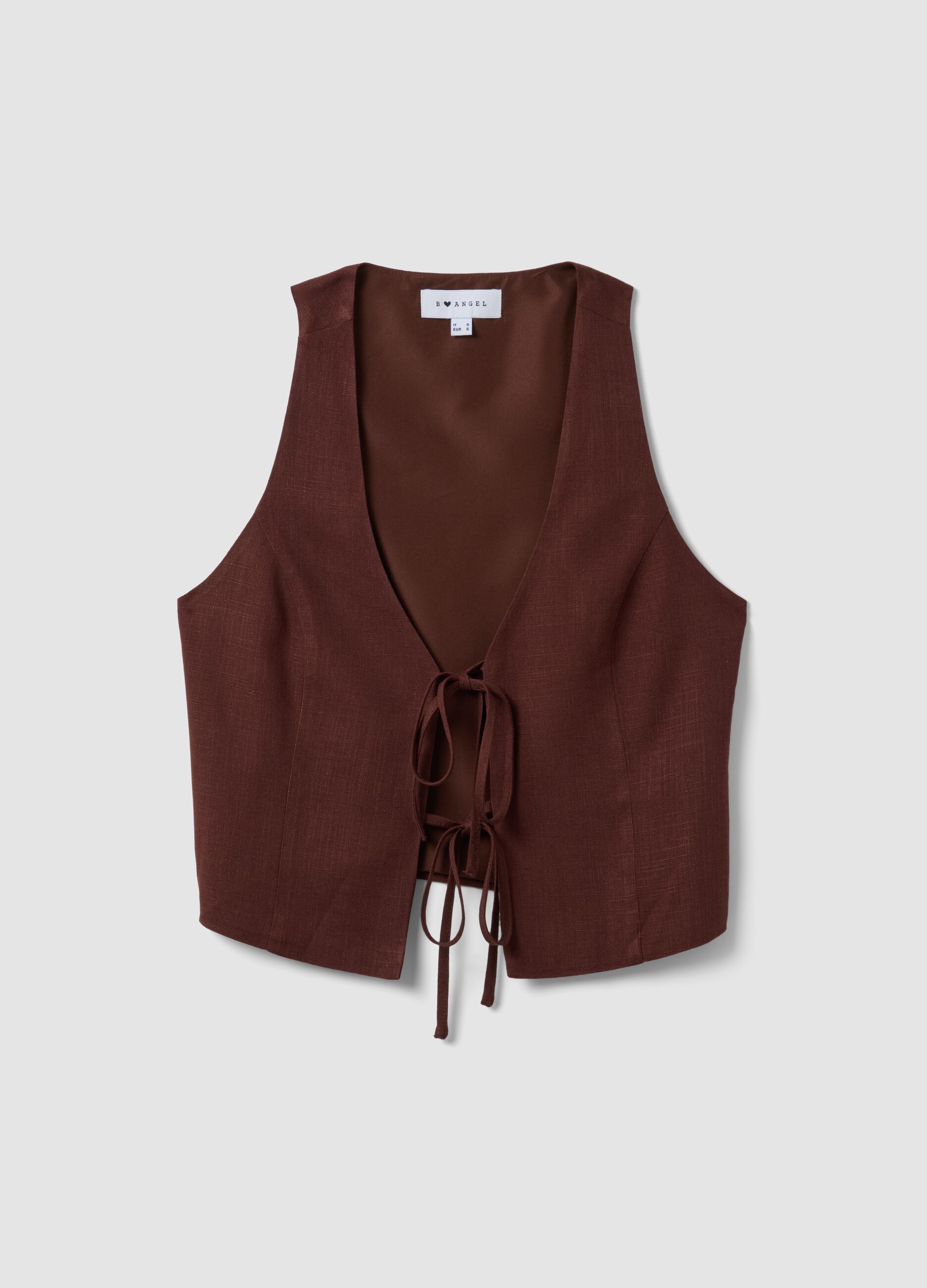Braune Weste aus Viskose-Leinen-Mix, Regular Fit