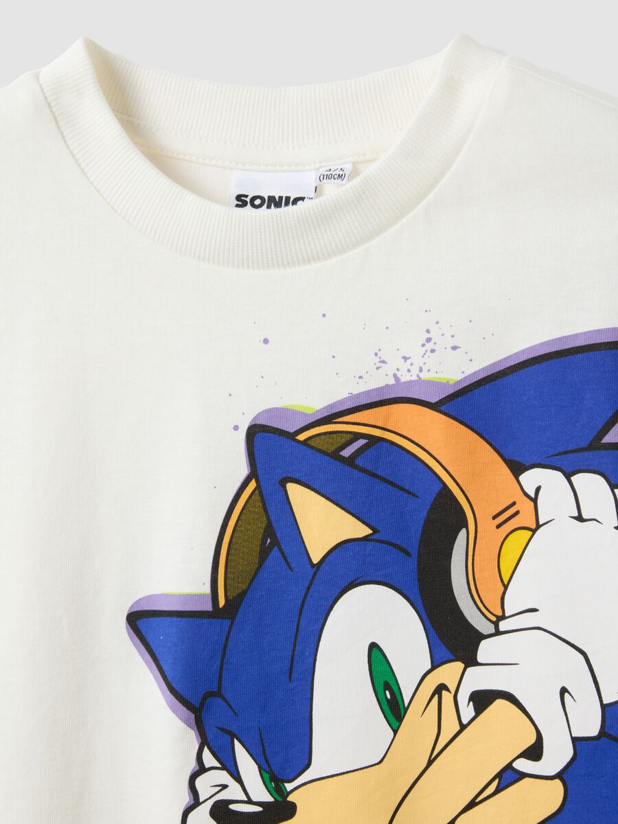 White pure cotton boys' t-shirt regular fit with Sonic_2