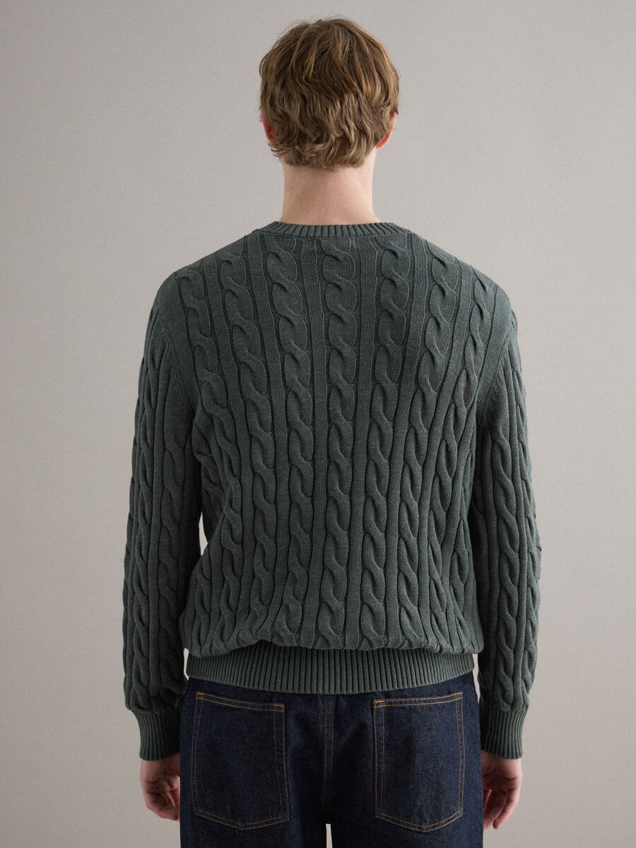 Green pure cotton regular fit jumper with woven design_3