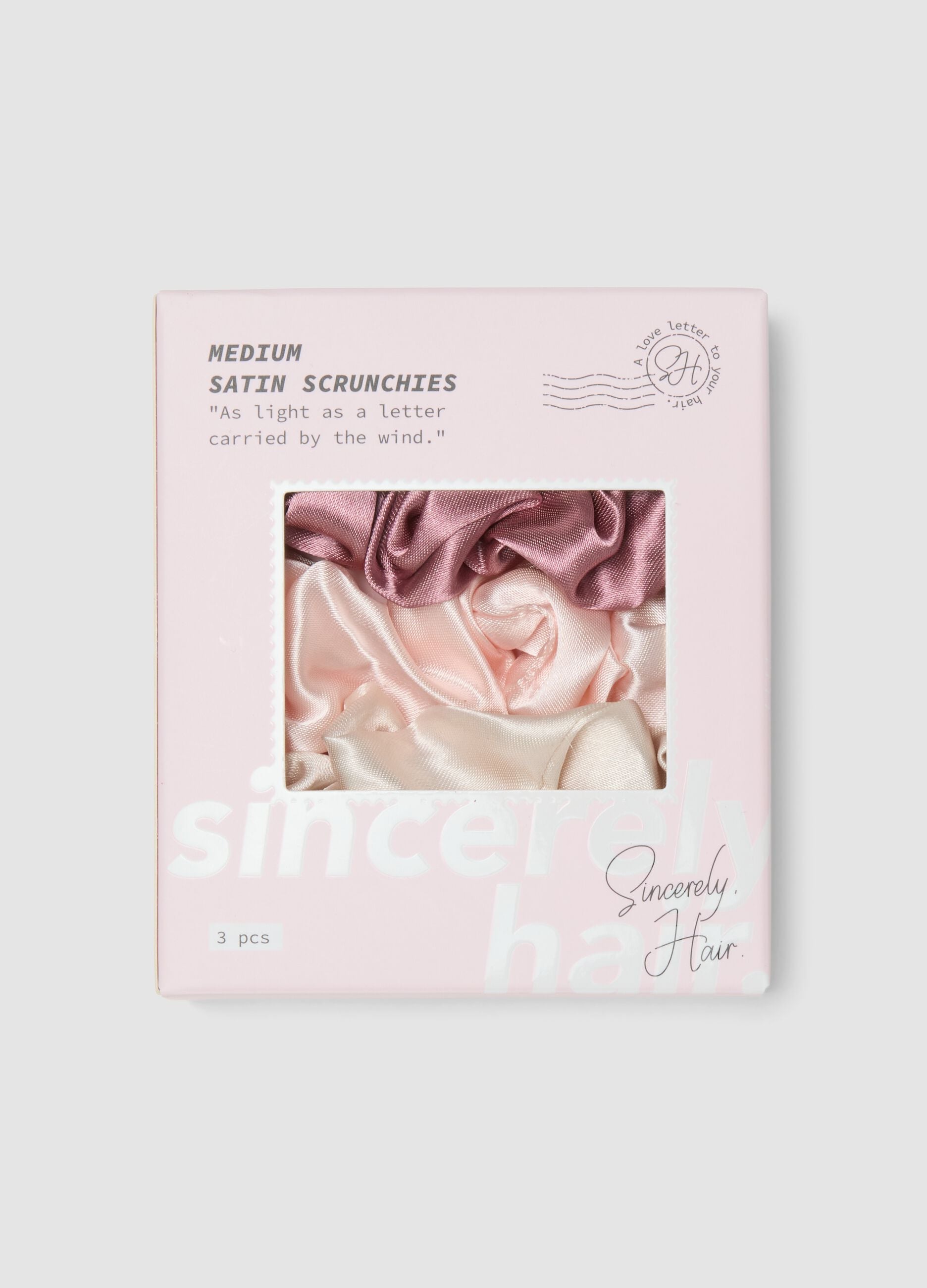 SINCERELY HAIR Medium satin scrunchies 3-pack pink & mauve