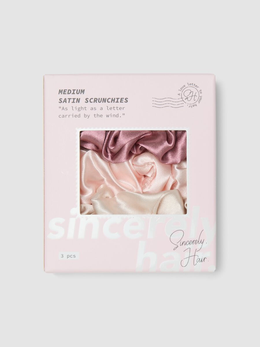 SINCERELY HAIR Chouchous en satin taille M lot de 3 rose & mauve_0