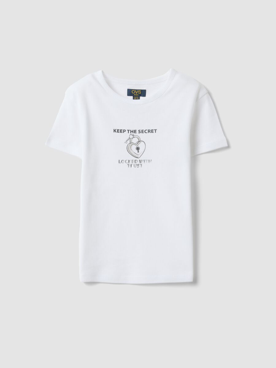 T-shirt blanc en pur coton slim fit pour fille avec imprim&eacute;_0