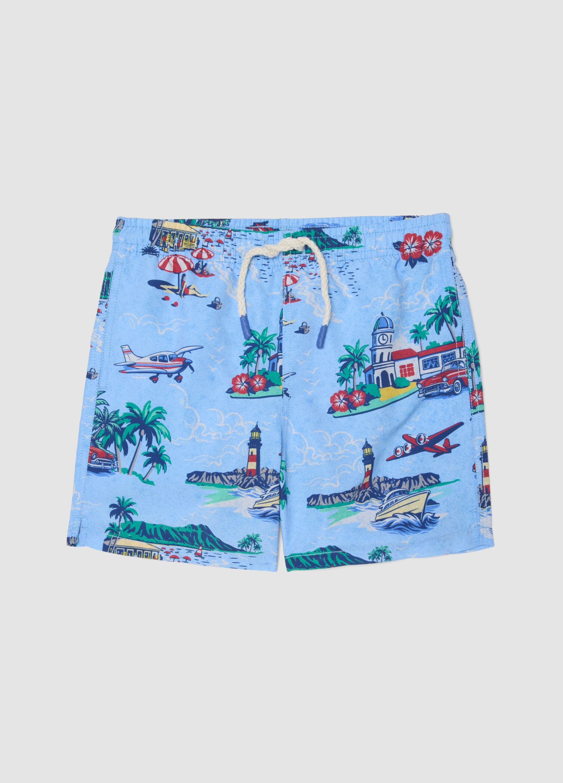 Blue tropical-print swim shorts