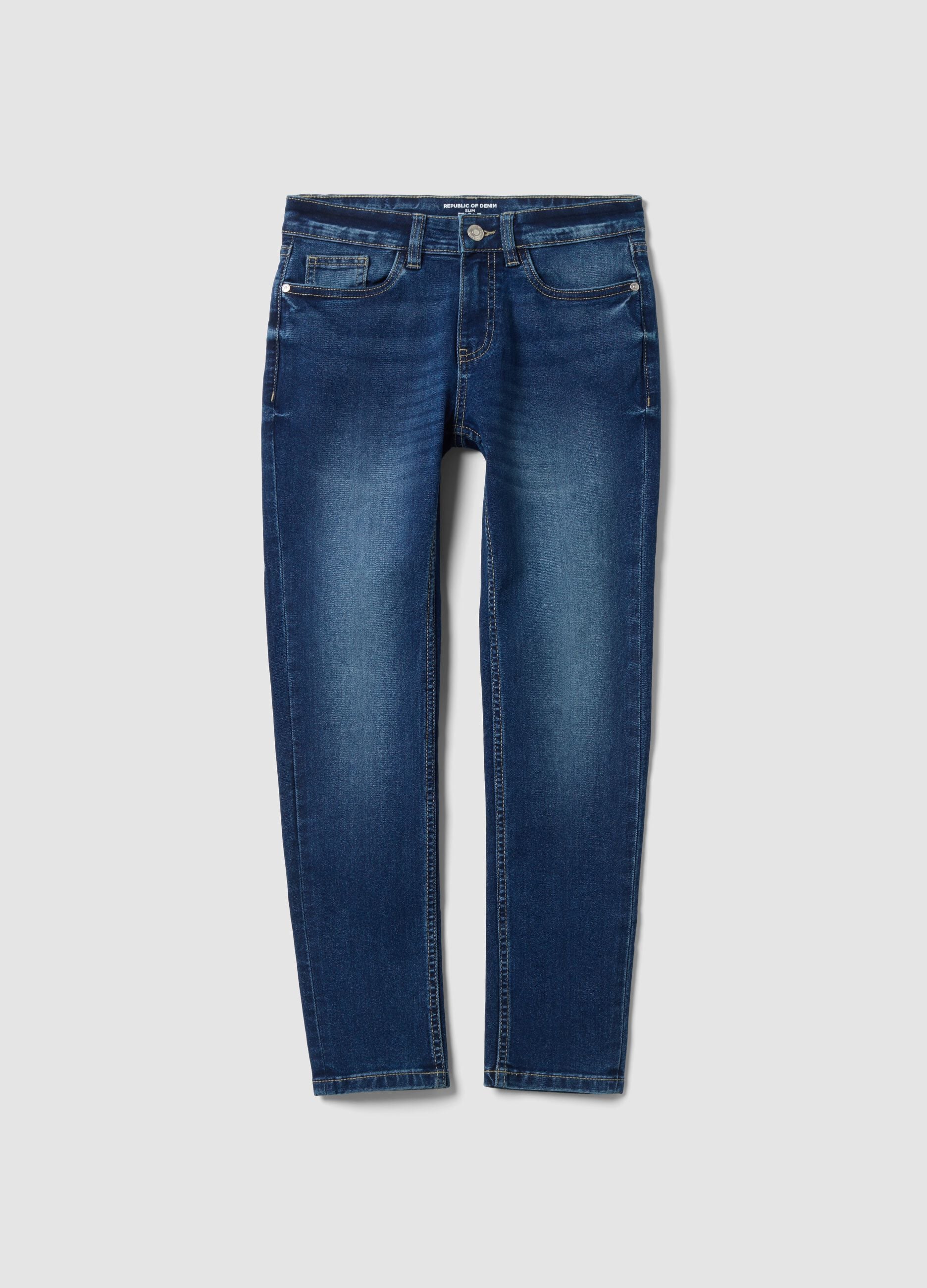 Boys' blue slim-fit stretch cotton jeans