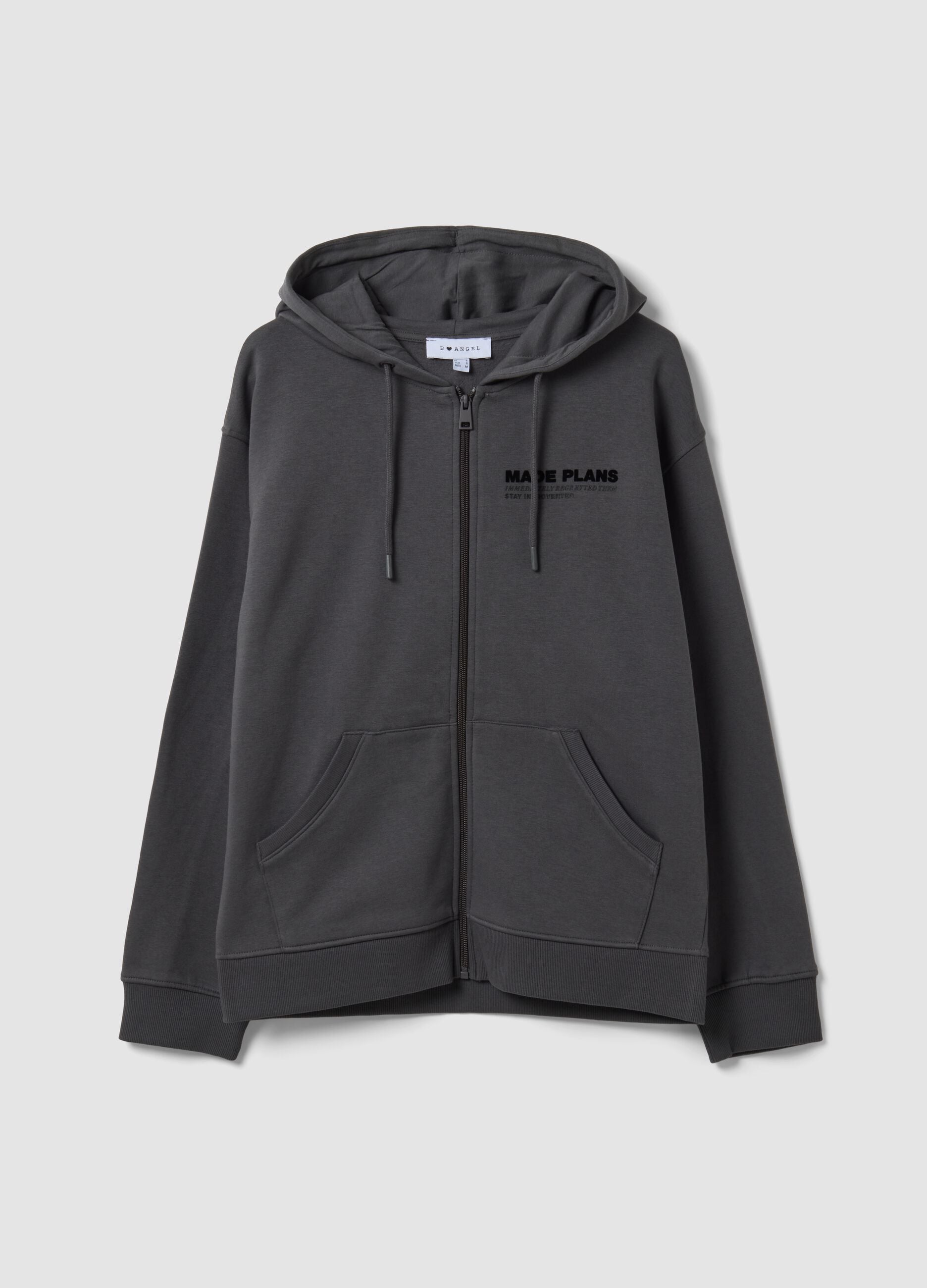 Grauer Hoodie aus Baumwollmix mit Kapuze und relaxed-fit Schriftzug