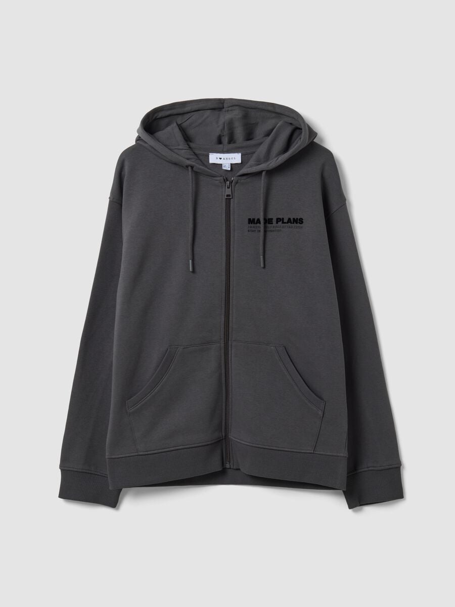 Grey cotton-blend hoodie with relaxed-fit slogan_4