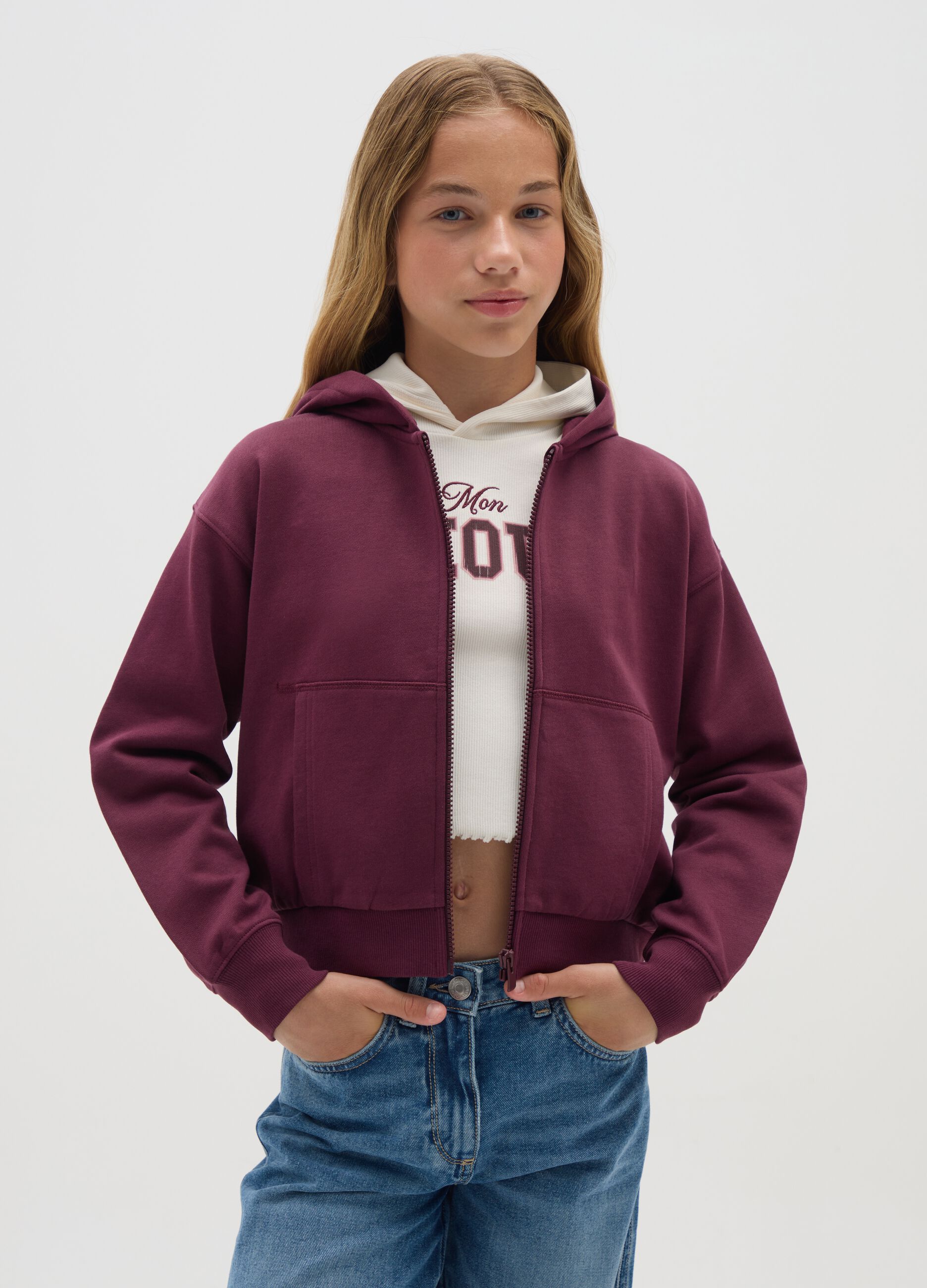Girl's purple pure cotton hoodie regular fit