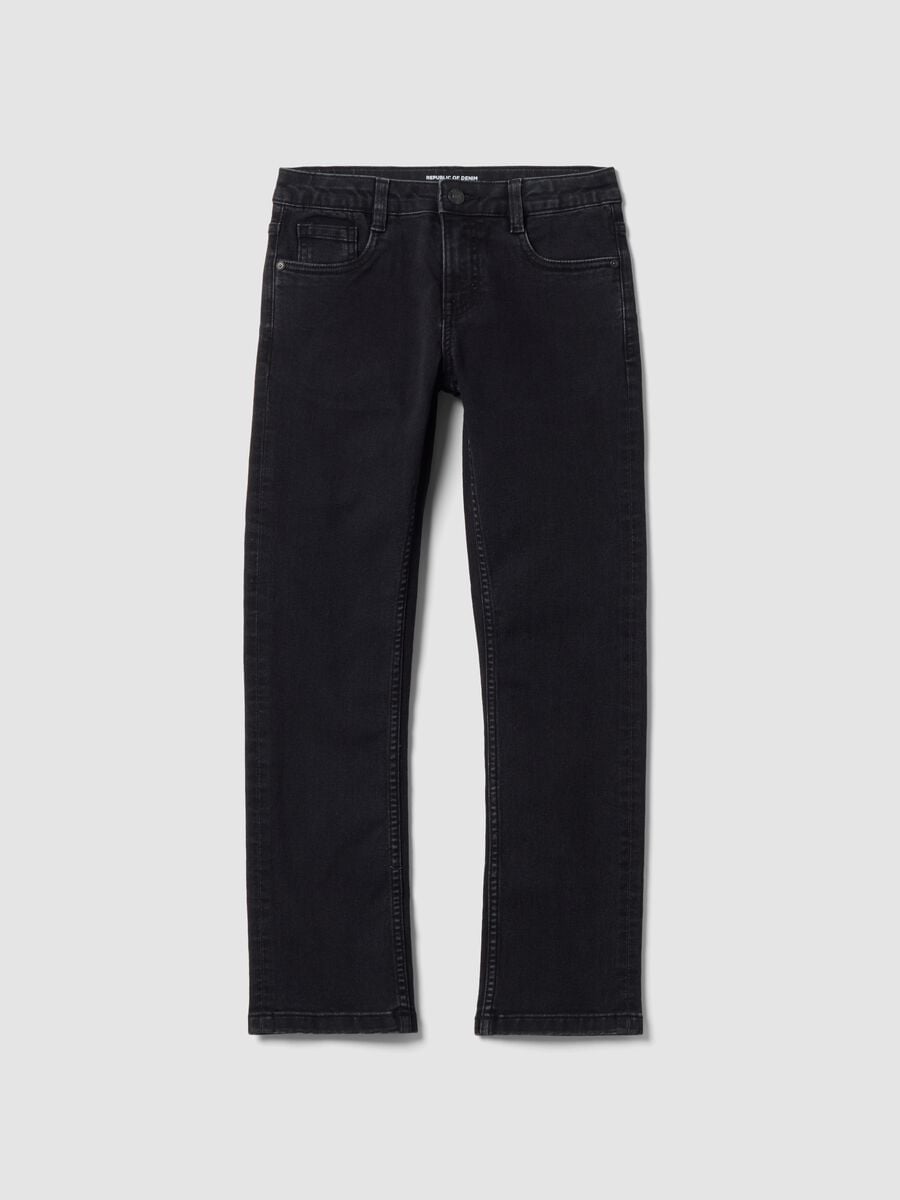 Jeans denim neri in cotone elasticizzato regular fit per ragazzo_0