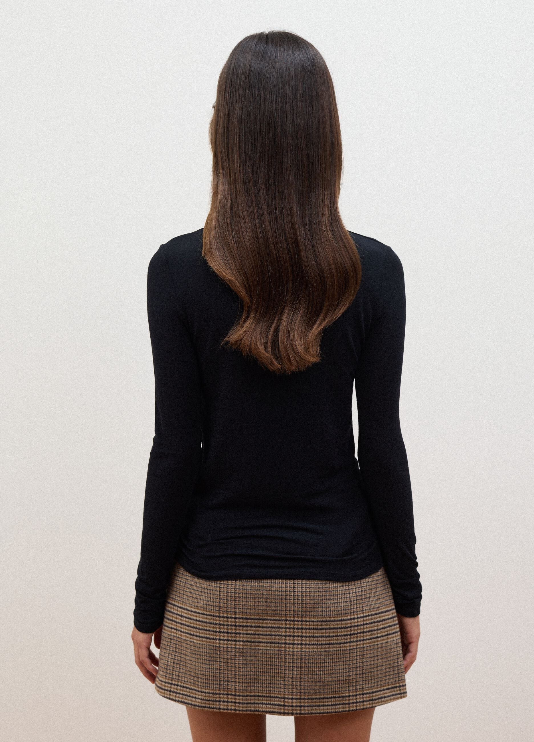 Black modal and stretch cashmere regular-fit T-shirt