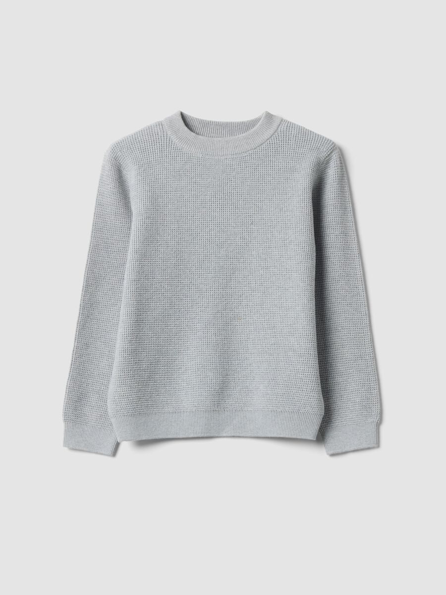 Maglia grigia in misto cotone girocollo lavorata a maglia_0