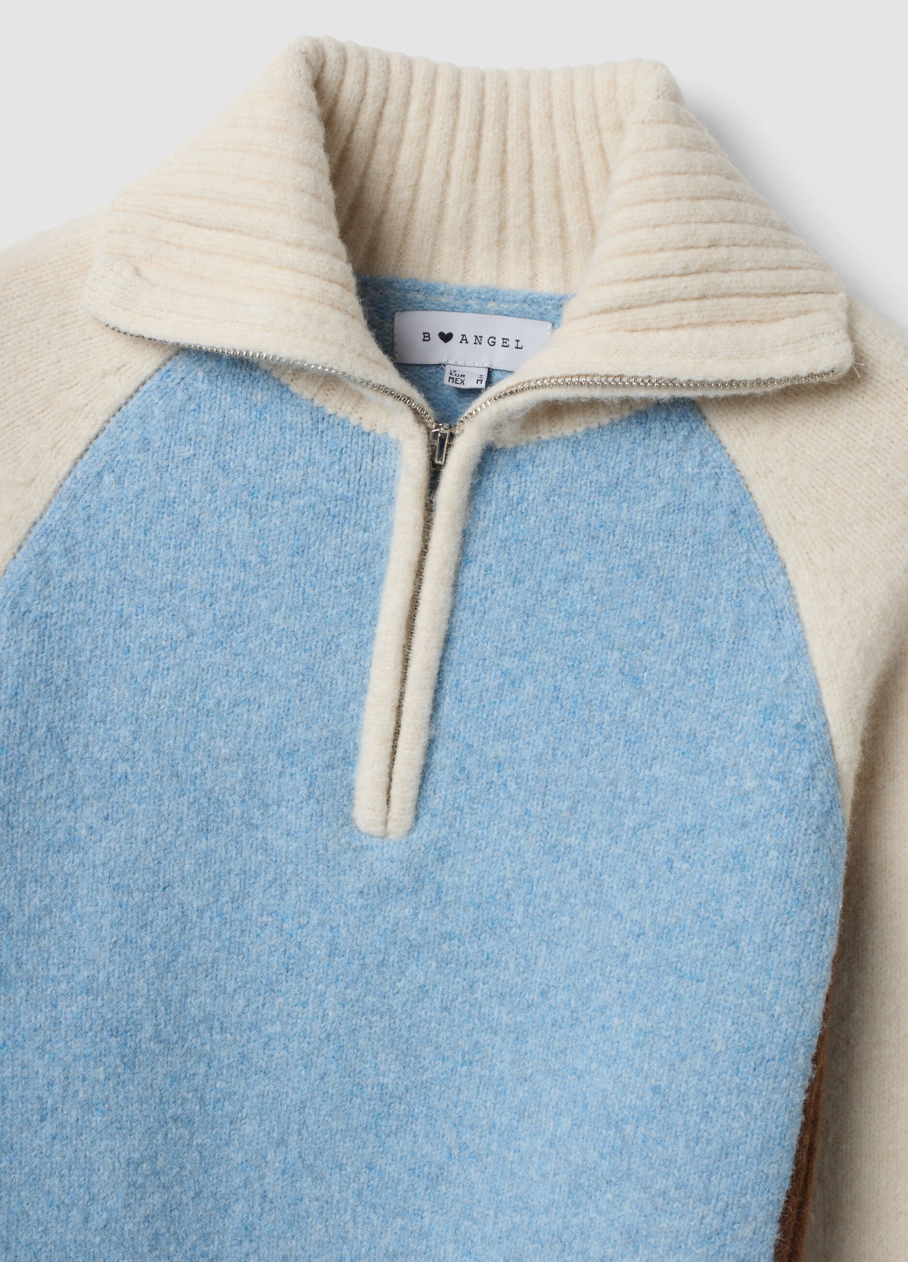 Maglione azzurro Half zip in lana elasticizzato