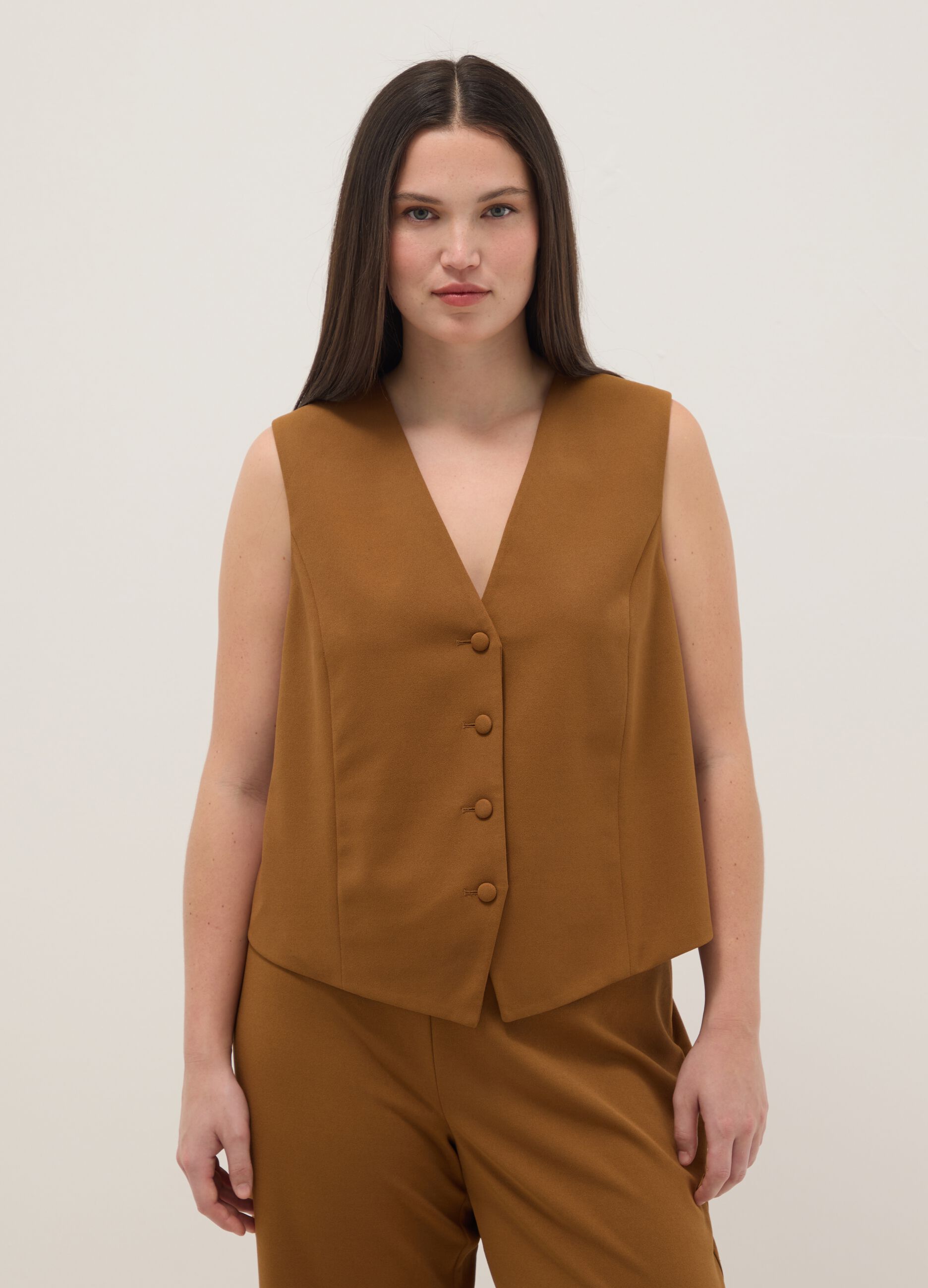 Brown regular fit waistcoat with buttons