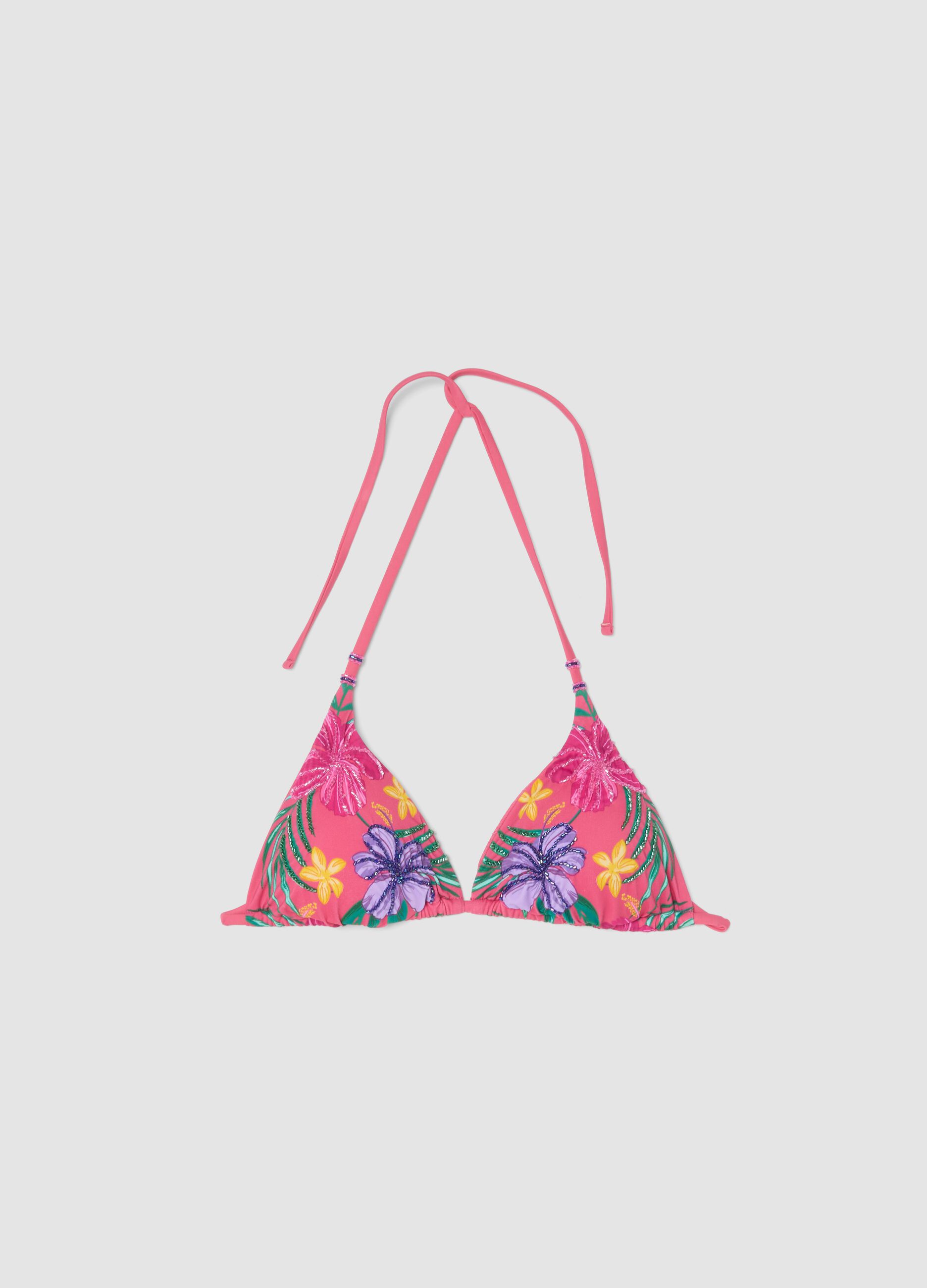 Pink triangle bikini top in stretch fabric