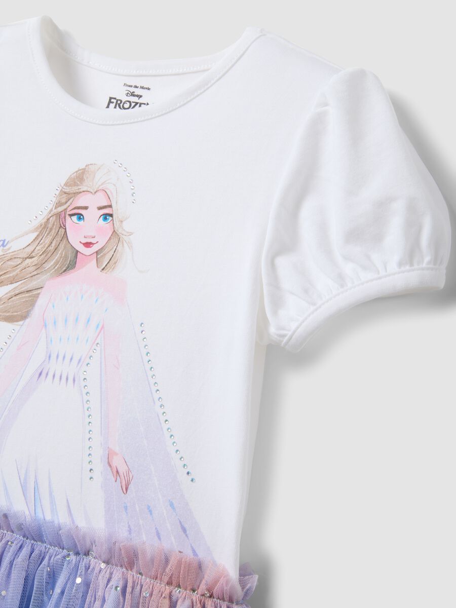 Girls&rsquo; white stretch cotton dress with tulle skirt_3