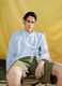 Multicolour striped shirt with mandarin collar in linen-cotton blend regular fit_0