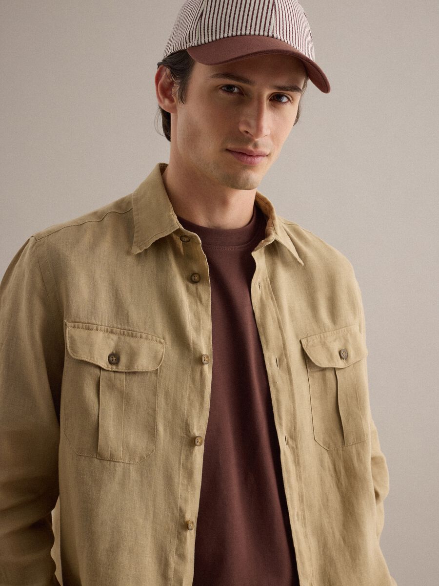 Camicia a maniche lunghe in puro lino beige regular fit_3