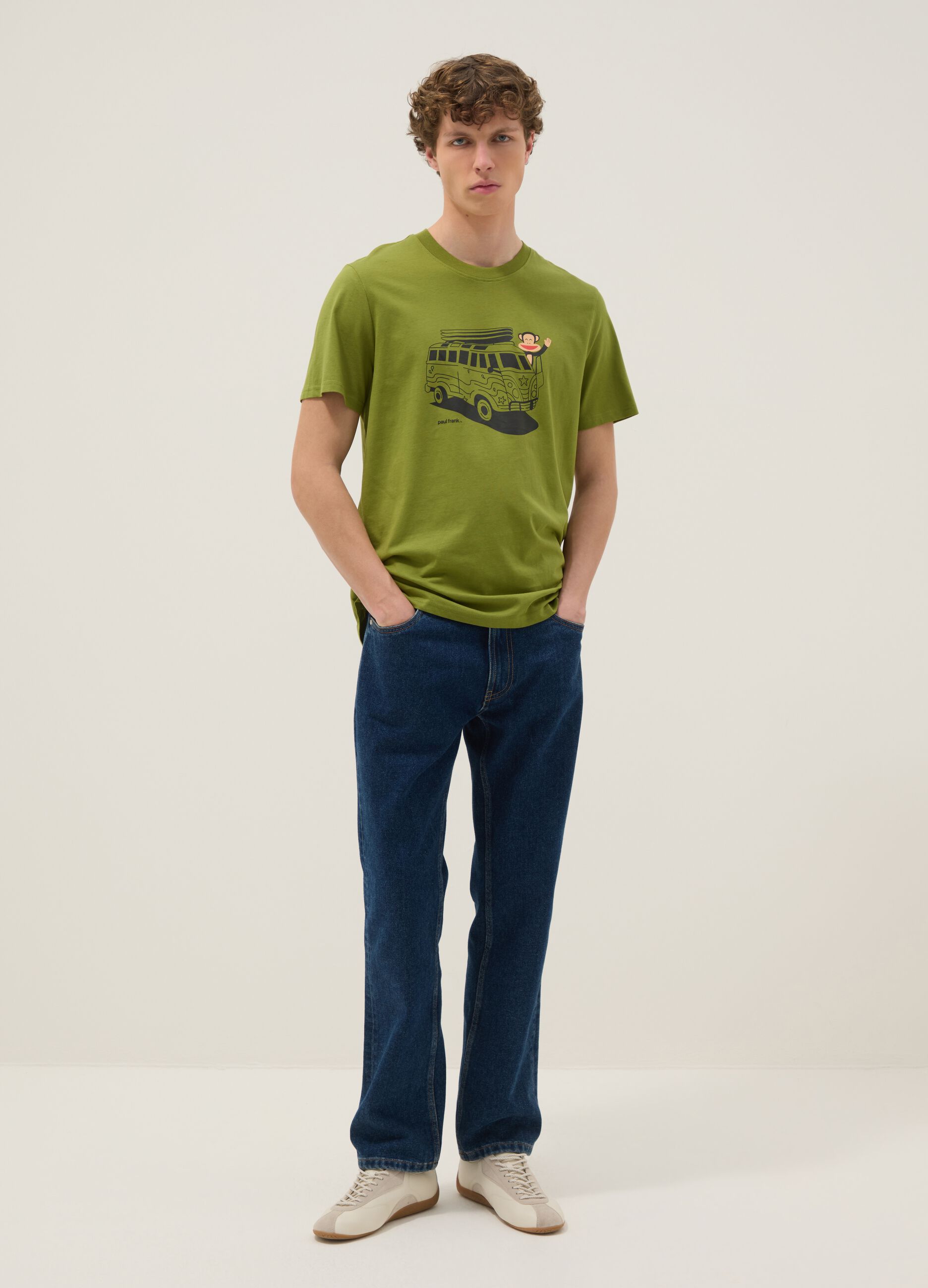 Gr&uuml;nes T-Shirt aus reiner Baumwolle mit Paul-Frank-Print, Regular Fit