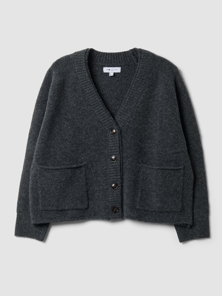 Grey stretch wool cardigan with deep V-neck_0