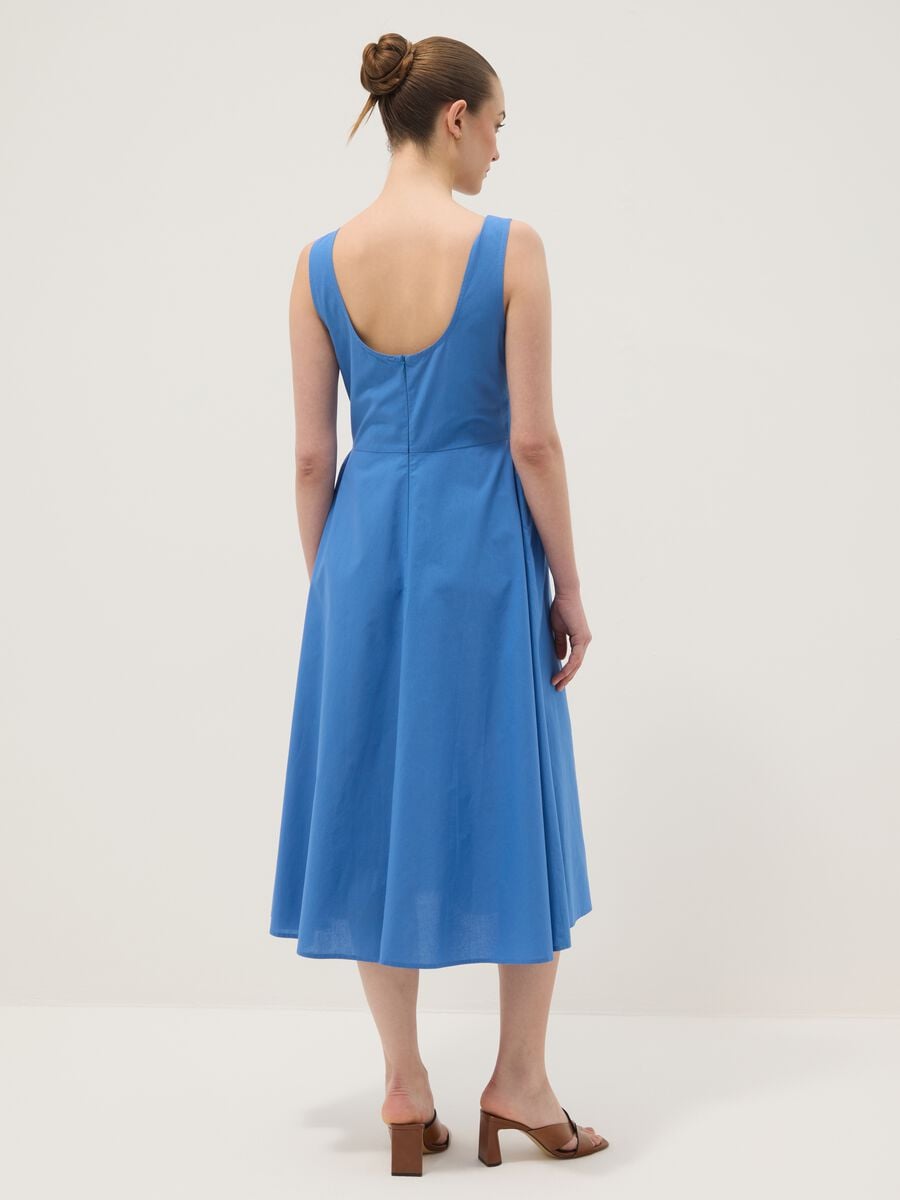 Blue pure cotton dress with boat neckline_2