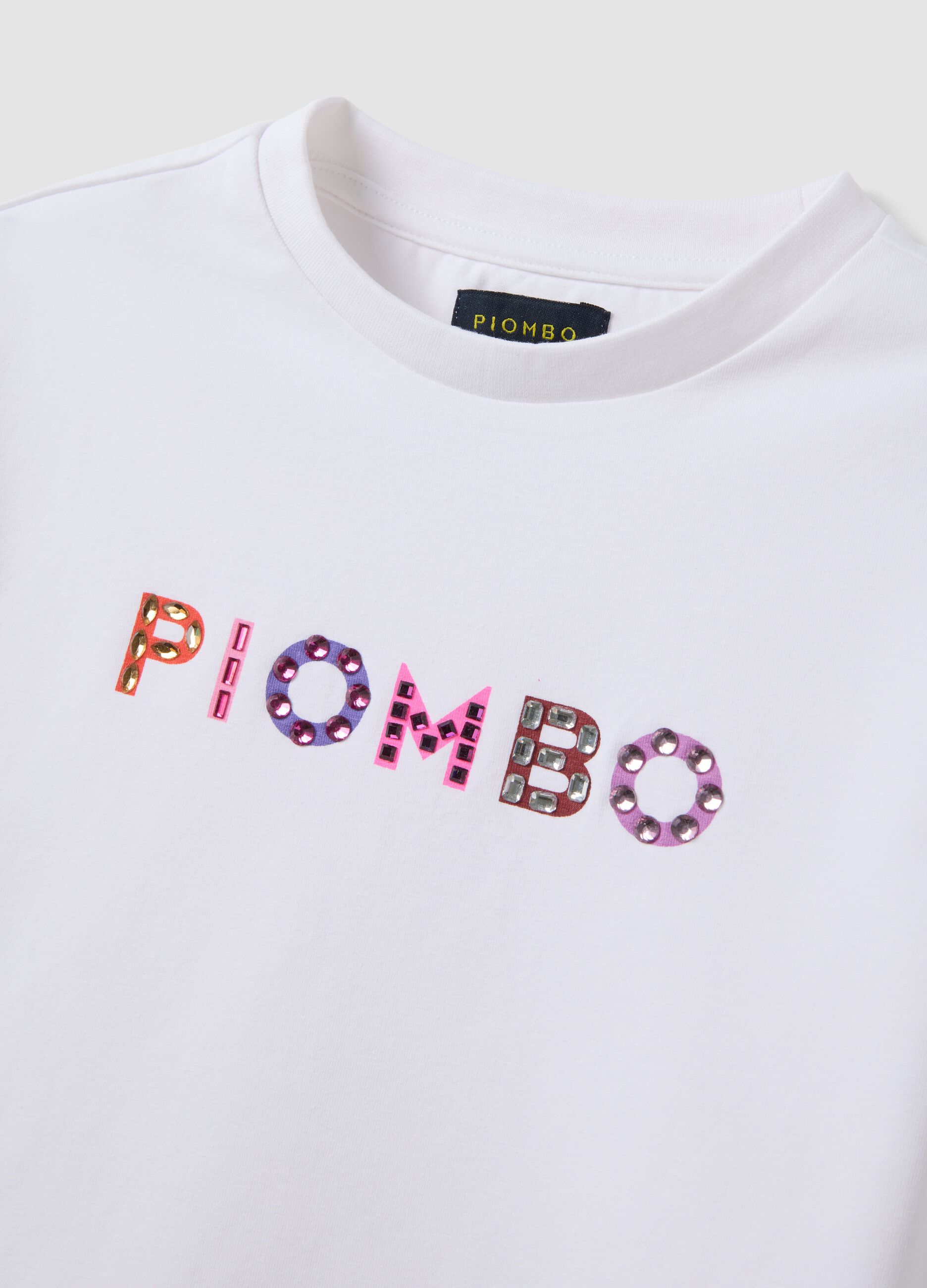 White stretch cotton T-shirt with front lettering