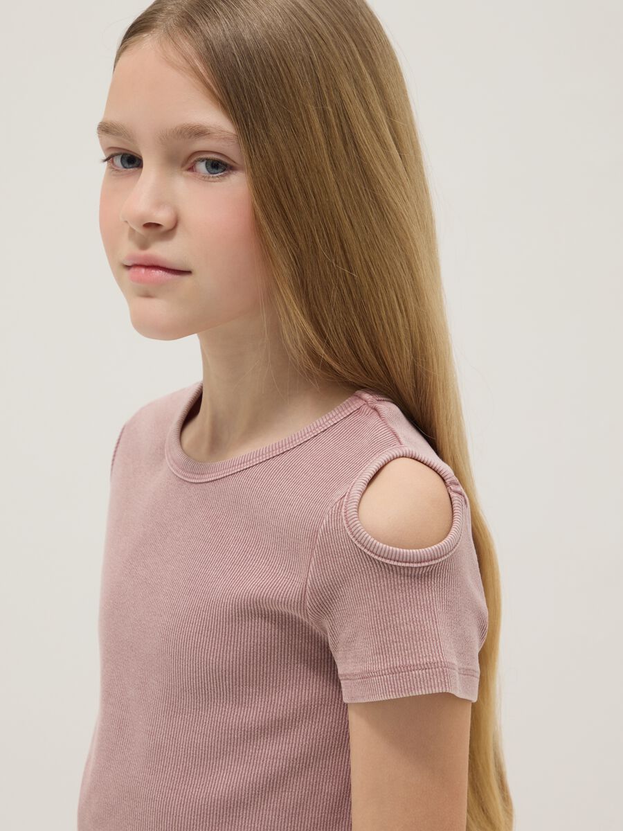 Short-sleeved pink stretch cotton t-shirt_1