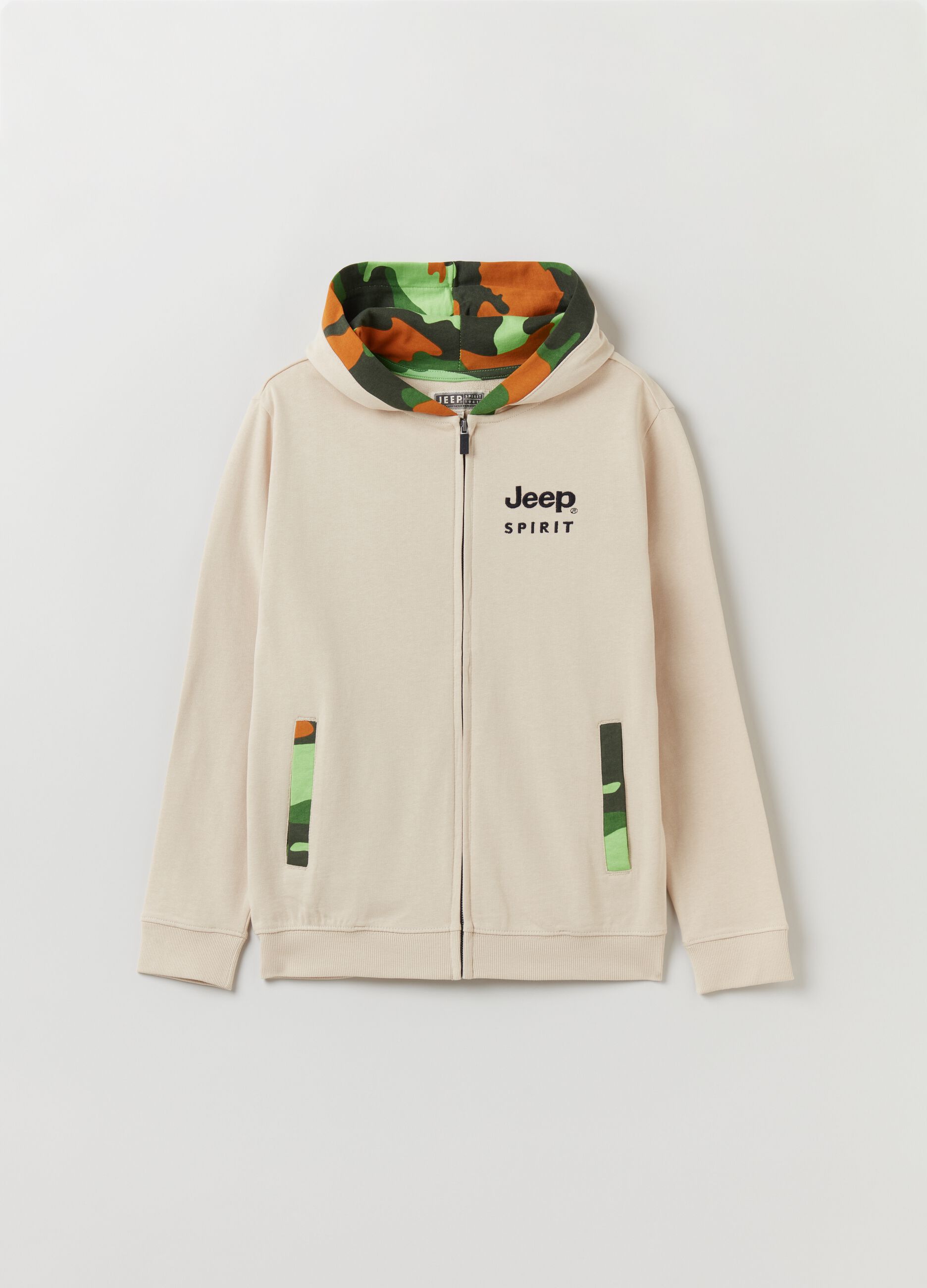 Full-zip sweatshirt with hood and Jeep print
