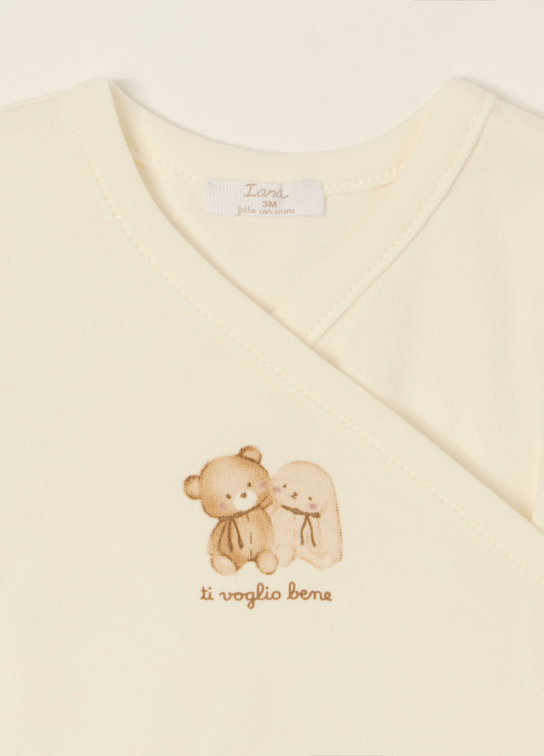 Two-pack of white pure cotton baby bodysuits with teddy bear print