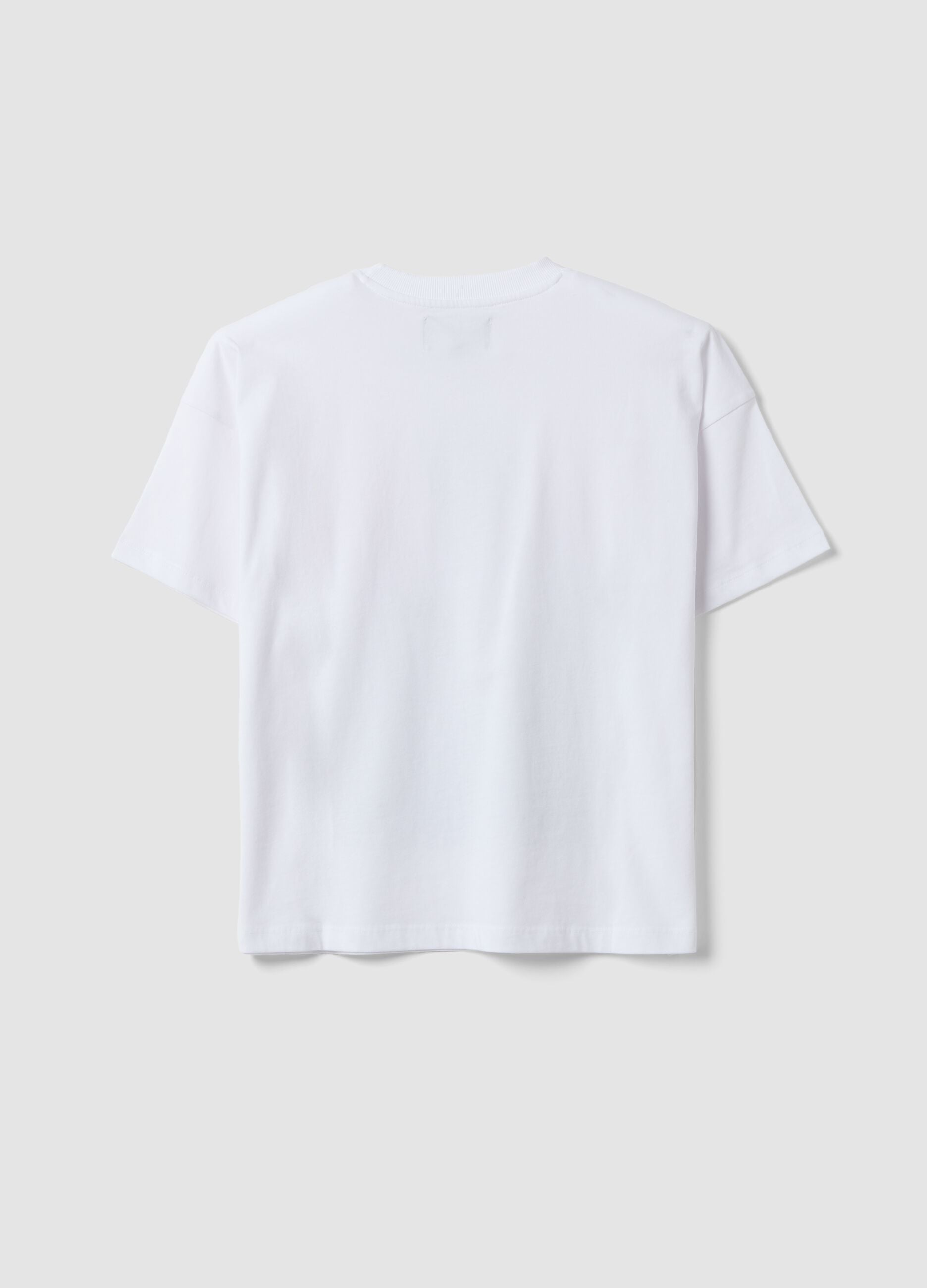 White pure cotton T-shirt with floral print, regular fit